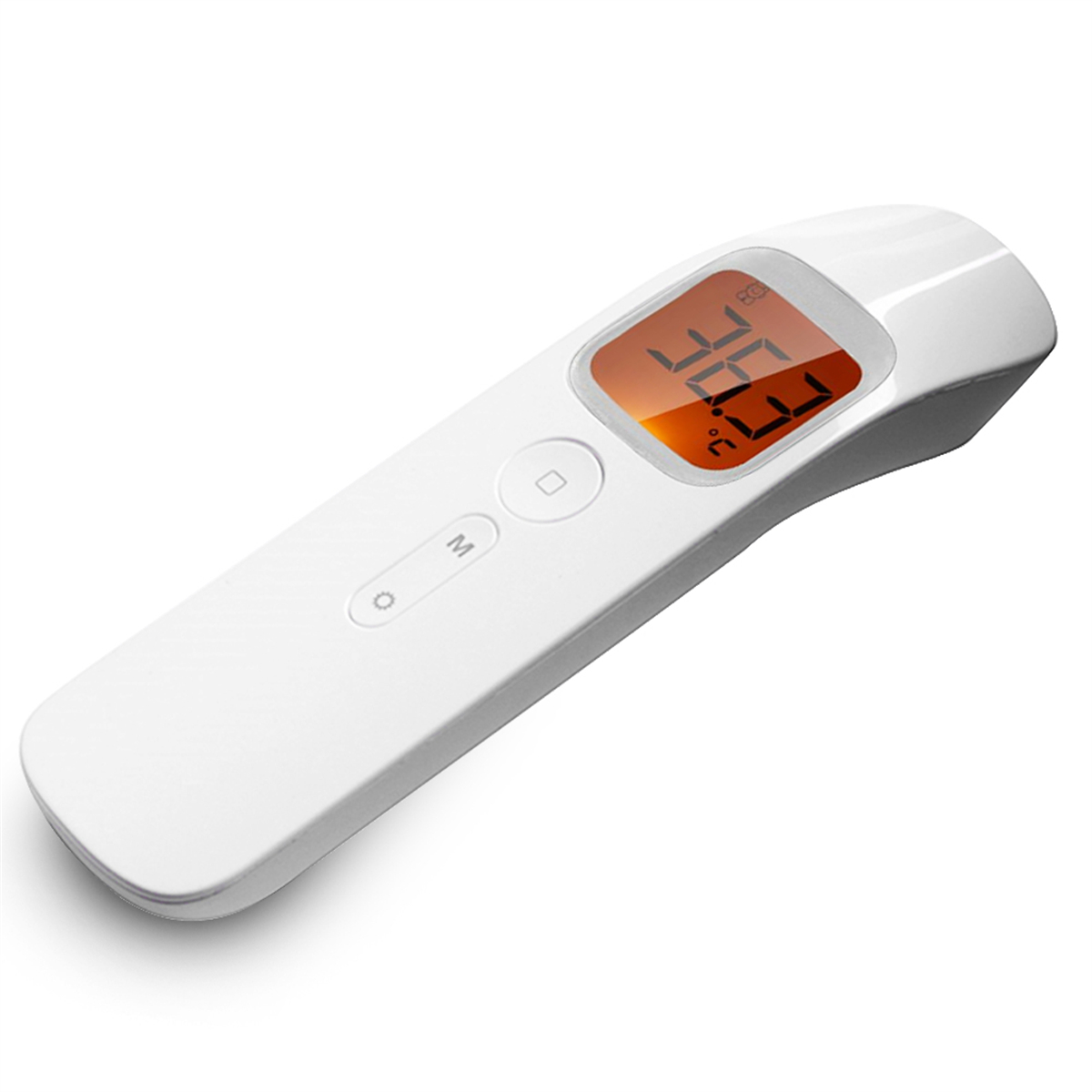 Ein weißes digitales Thermometer zeigt 36,3 Grad Celsius an. Das Thermometer hat Knöpfe und einen Bildschirm.