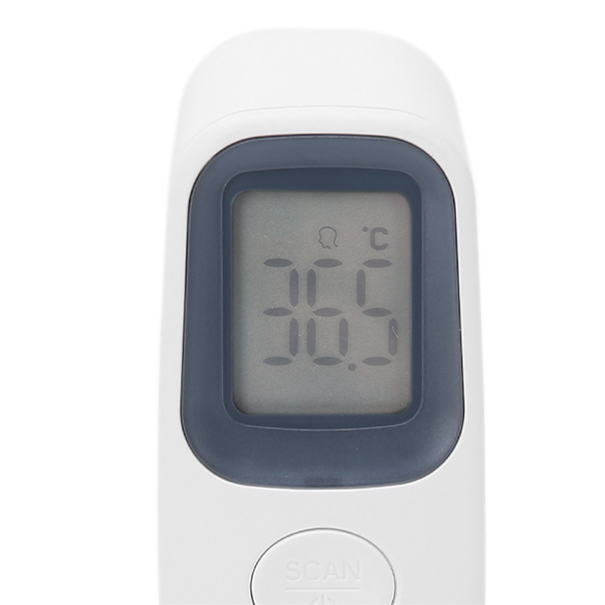 Nahaufnahme eines digitalen Thermometers mit 36,5 Grad Celsius.
