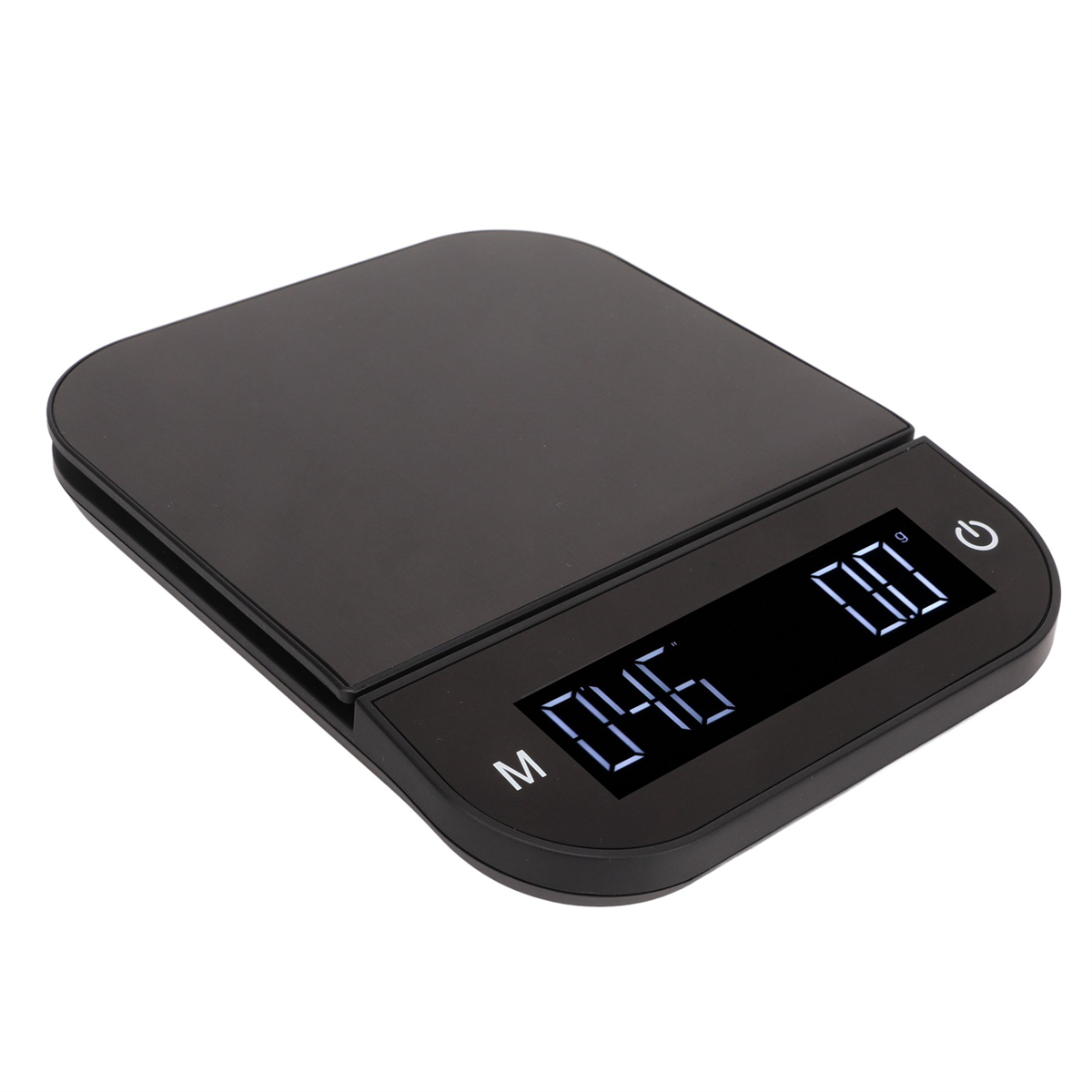 Eine schwarze Digitalwaage, die 0,46 auf dem Bildschirm anzeigt.