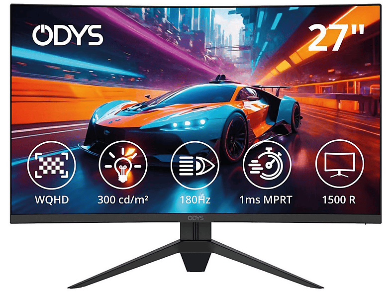 ODYS Q27-X 27 Zoll WQHD Monitor (1 ms Reaktionszeit , 180 Hz , 180 Hz nativ)