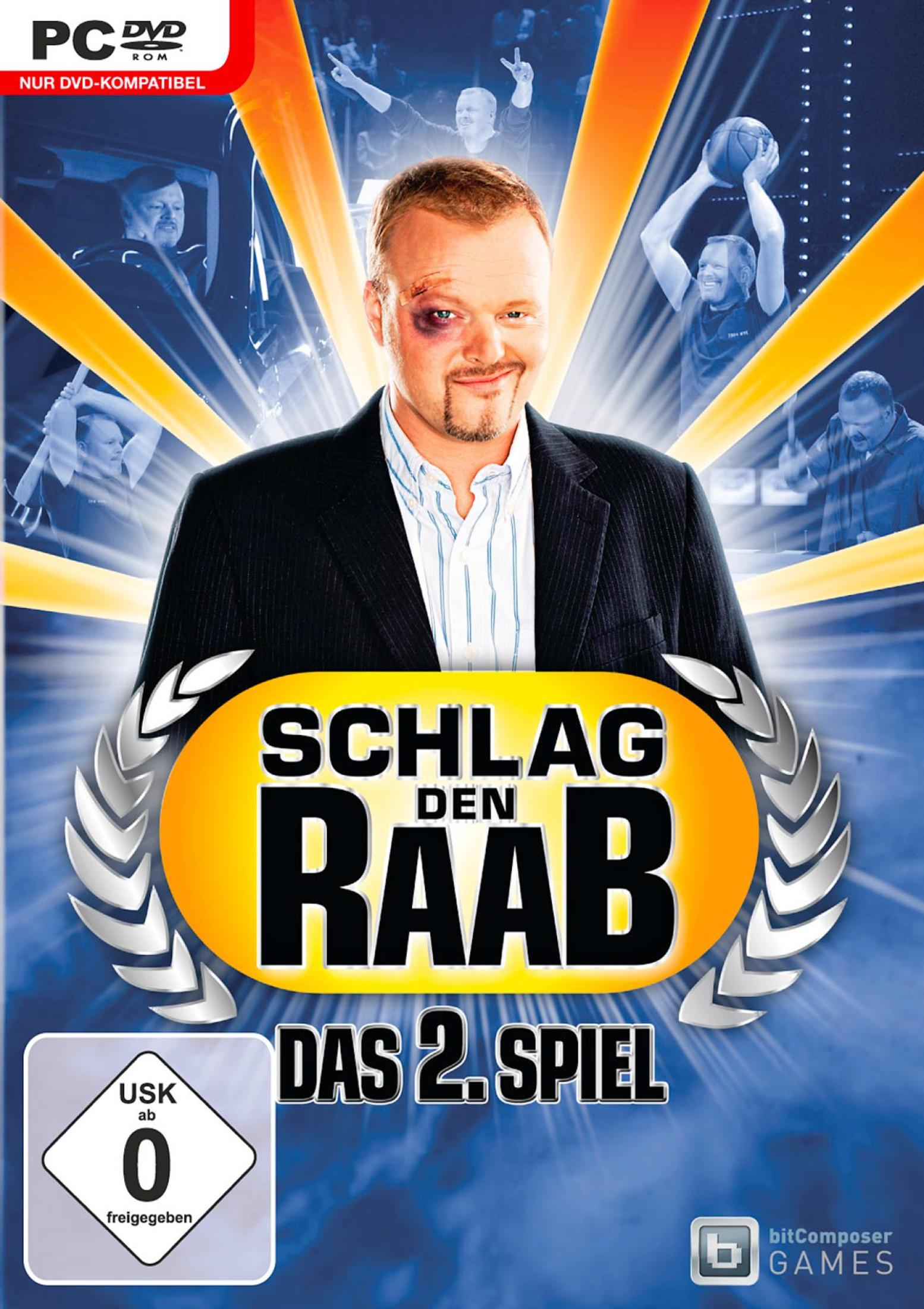 Videospielbox mit einem Mann mit einem blauen Auge. Titel lautet "Schlag den Raab".