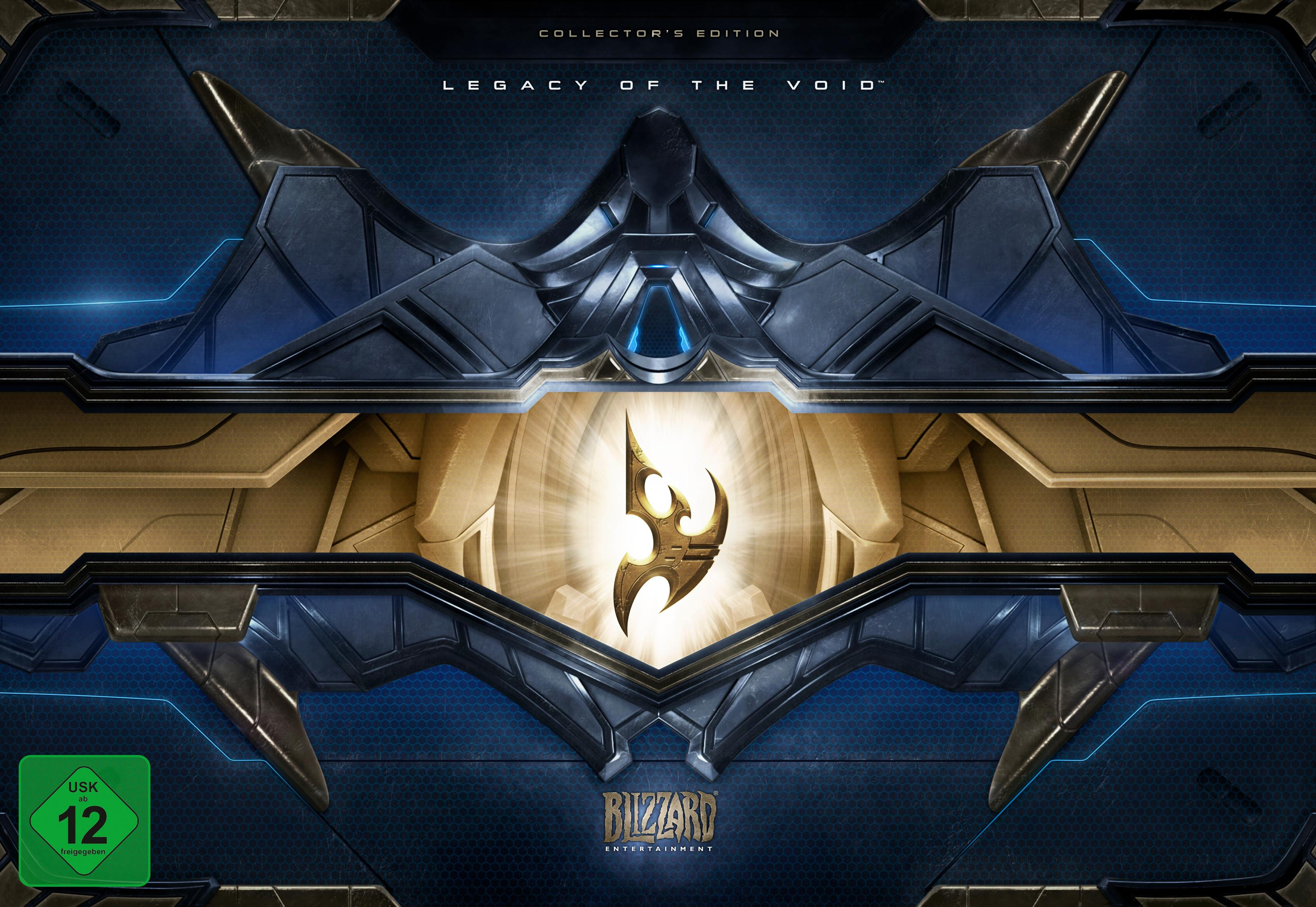 Spielcover mit goldenem Symbol in blauem Design, Blizzard Entertainment-Logo unten.
