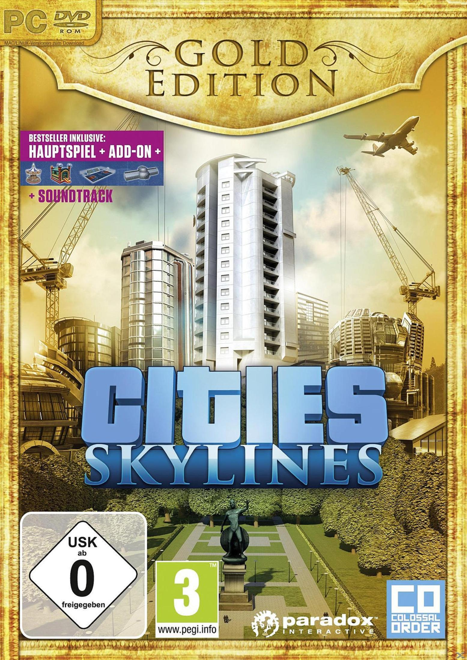 Spielcover für Cities Skylines. Wolkenkratzer und Kräne dominieren den Hintergrund.