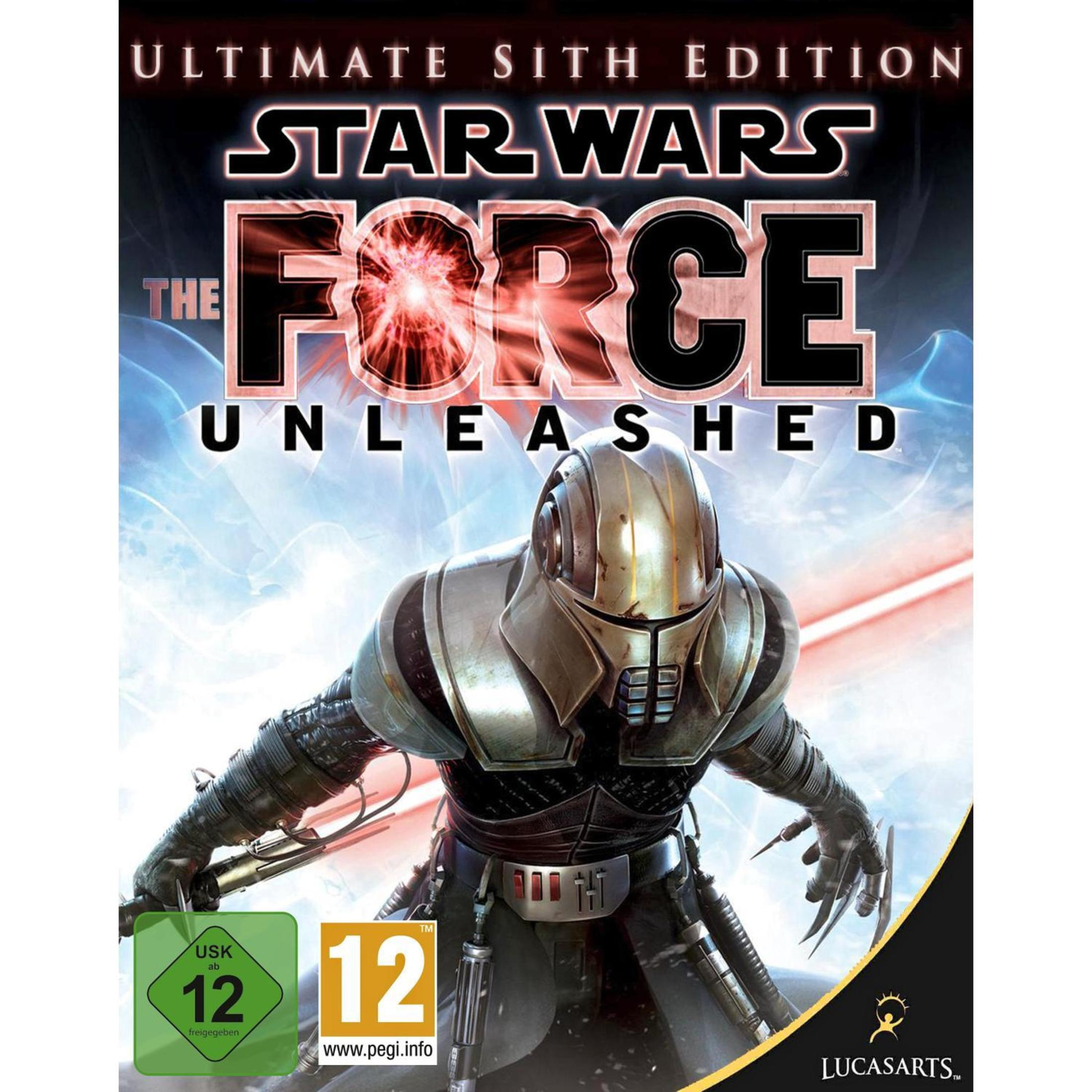 Spielbox. Eine Figur mit einem roten Lichtschwert. Der Titel lautet: Star Wars The Force Unleashed.