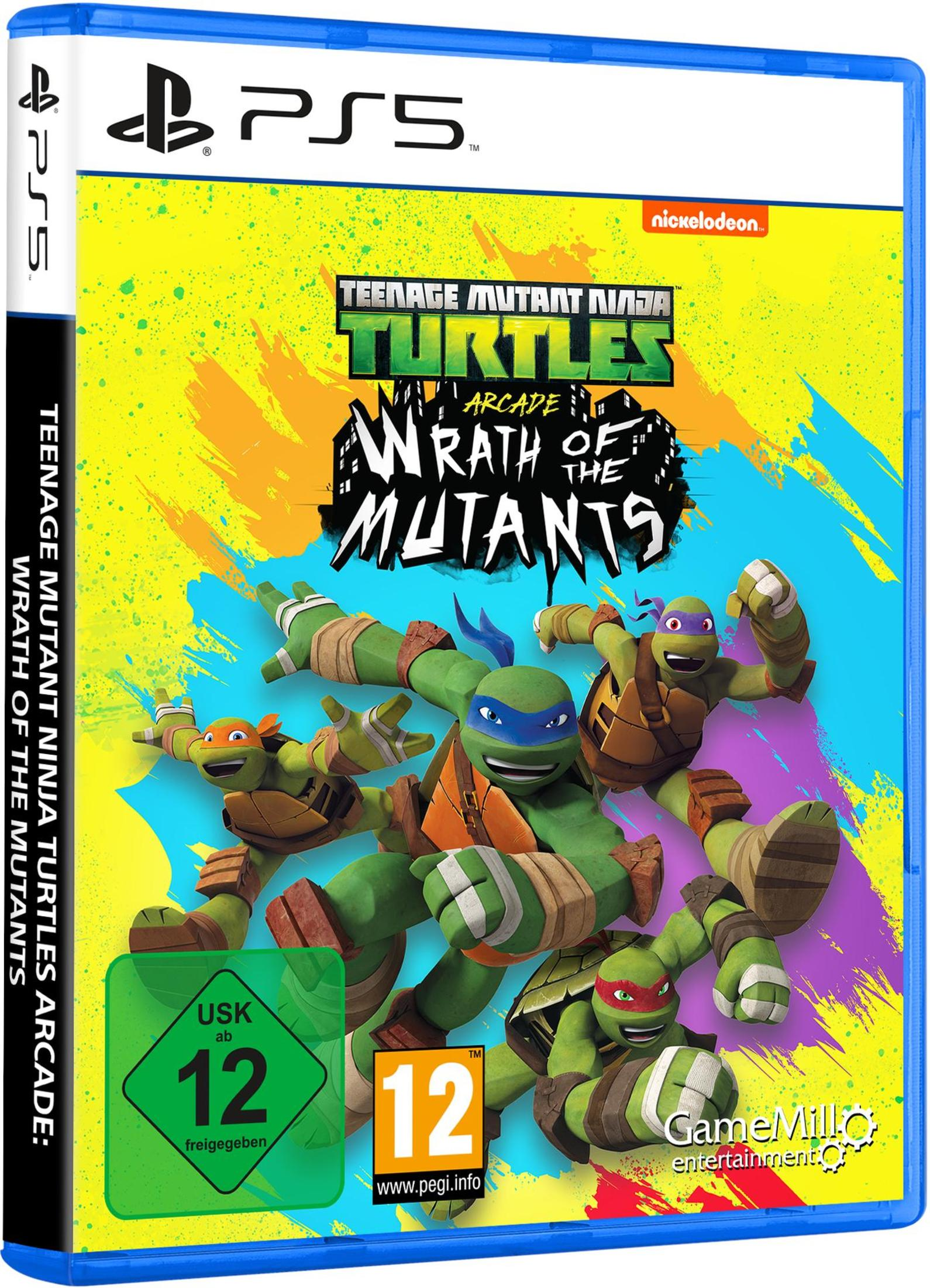 PS5-Spielcover: Teenage Mutant Ninja Turtles: Wrath of the Mutants. Schildkröten posieren.