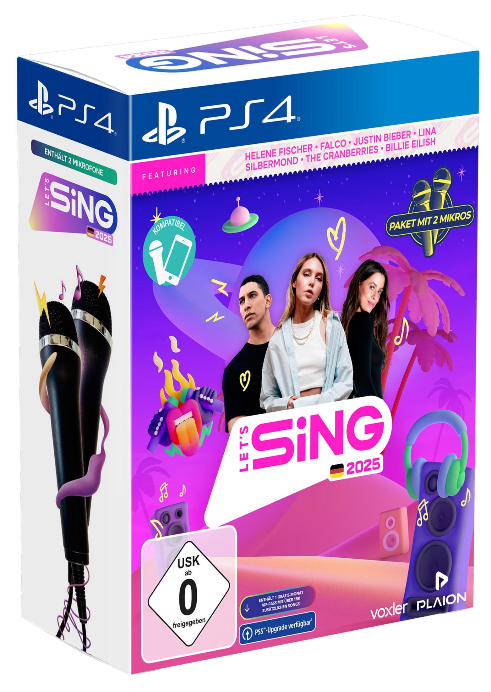 Let's Sing 2025 PS4-Spielbox-Art mit singenden Leuten und Mikrofonen.