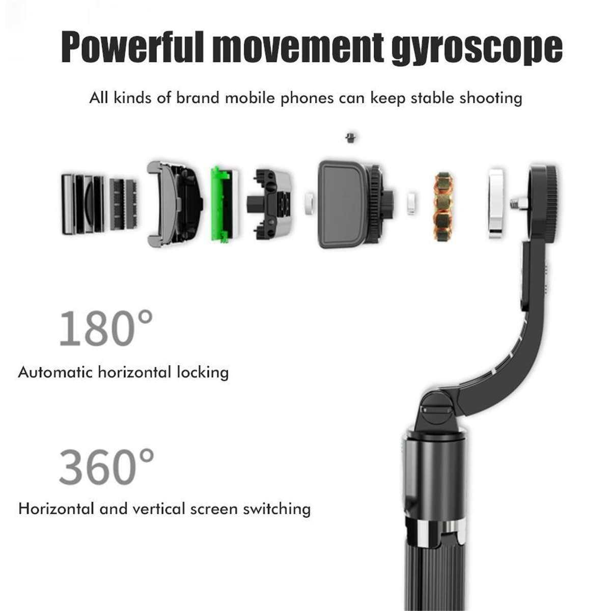 Produktwerbung: Ein Handy-Stabilisator mit Funktionen und Komponenten.