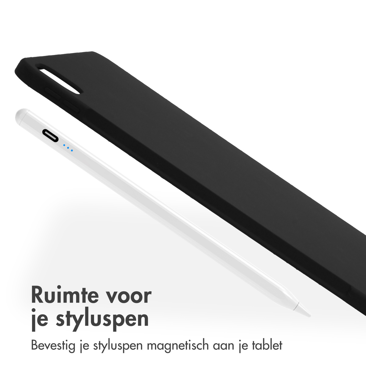 Black phone case and white stylus pen. Text: 'Space for your stylus pen'.