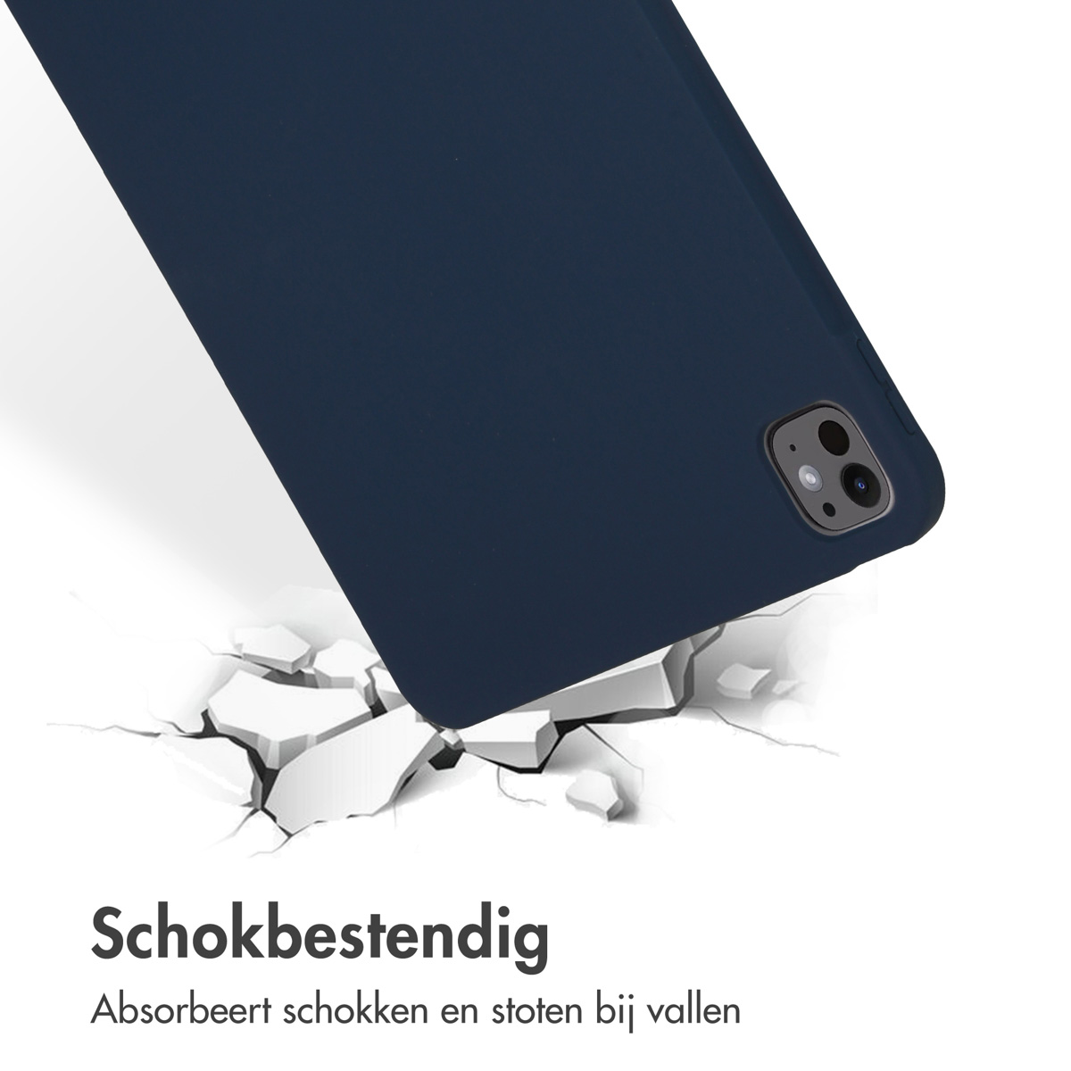 Dark blue tablet case. The case is shock-resistant, with cracks on the ground.