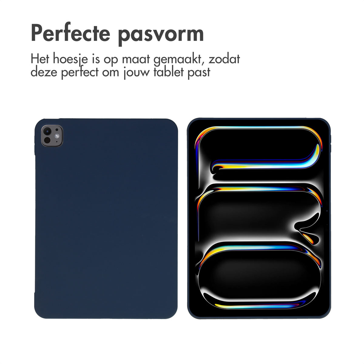 Two cases: one blue, and one with a tablet inside. Text mentions perfect fit.