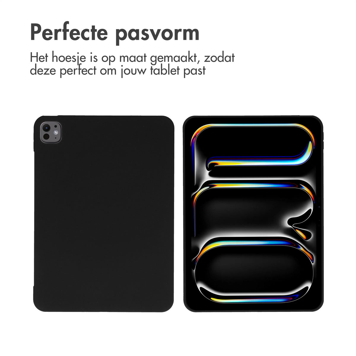 Two black tablet cases, one open, showing the tablet's back and the other empty.