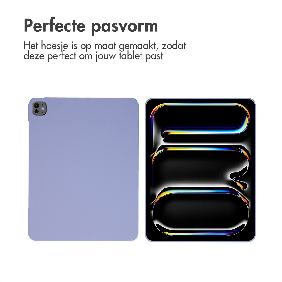Purple tablet case with a tablet inside, with a black background.