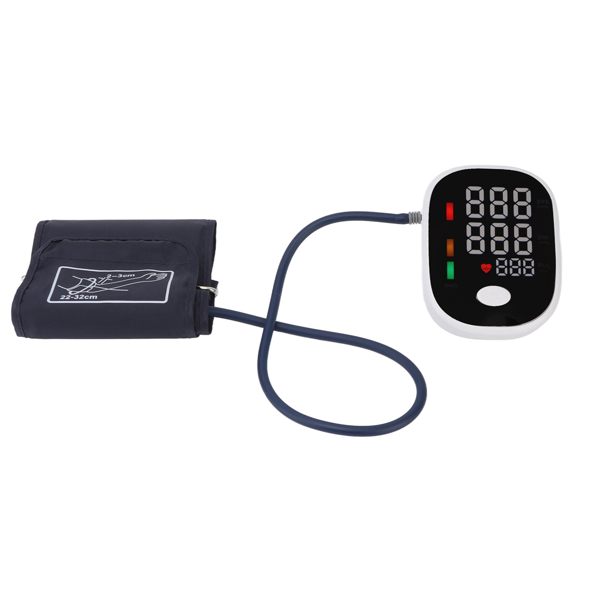 Ein Blutdruckmessgerät mit Manschette und digitaler Anzeige.