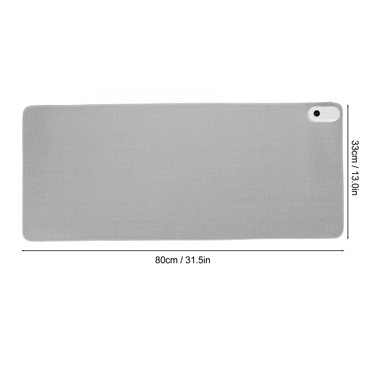 Graues Mousepad mit Licht und Abmessungen in Zentimetern.