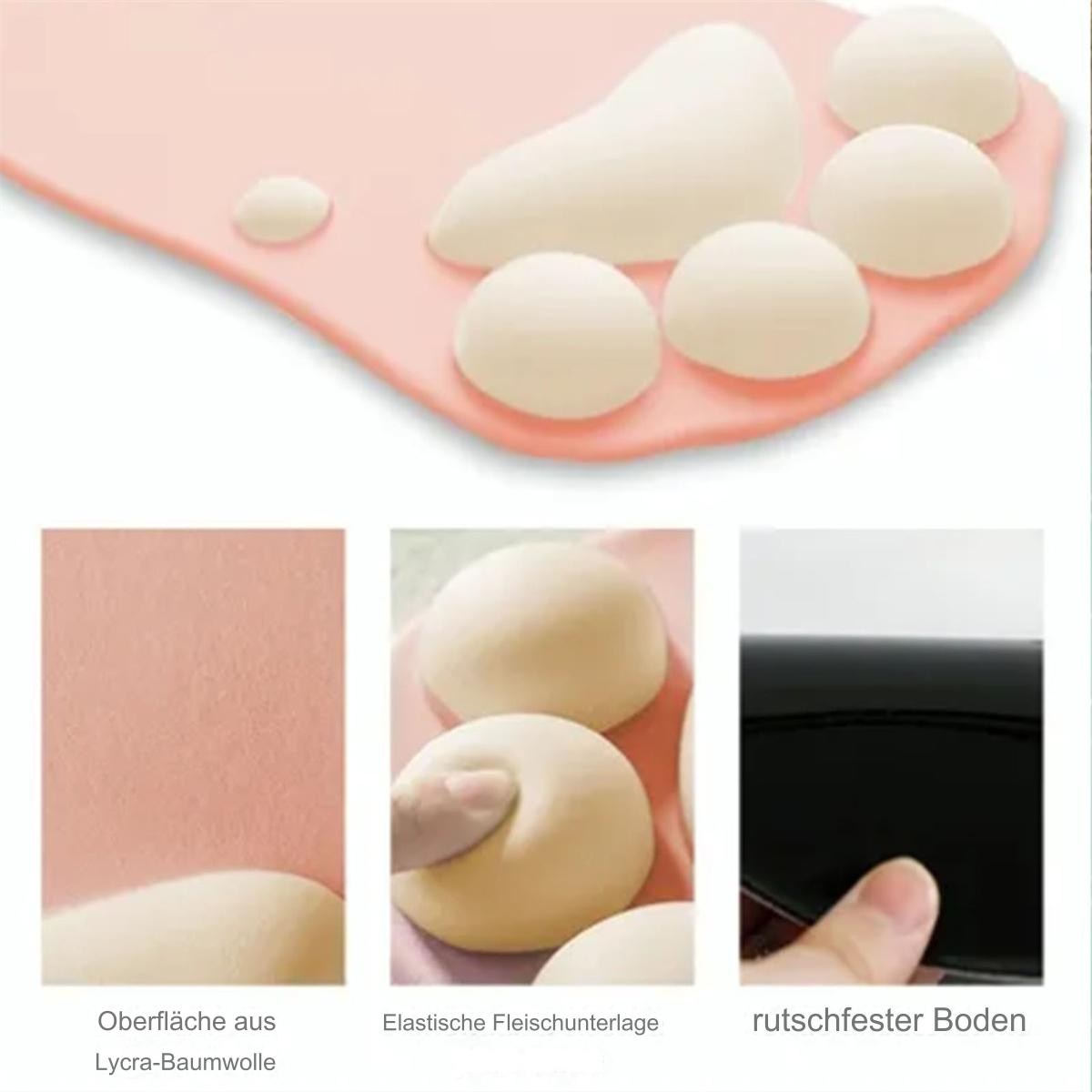 Rosa Matte mit weißen Teigformen. Drei Bilder zeigen Textur, Formen und den Boden.