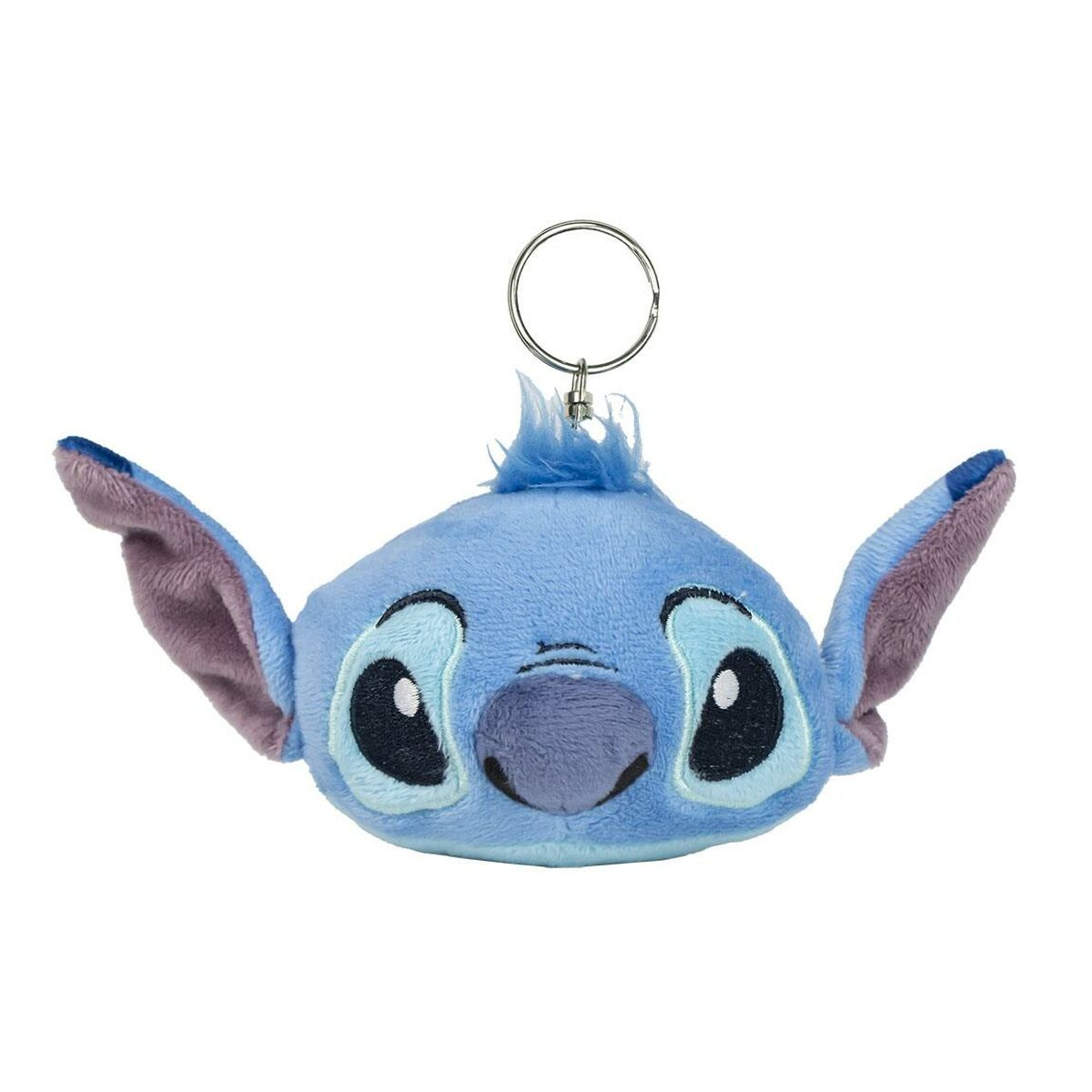 Ein Stitch-Schlüsselanhänger-Plüschtier, blau mit großen Ohren und einem niedlichen Gesicht.