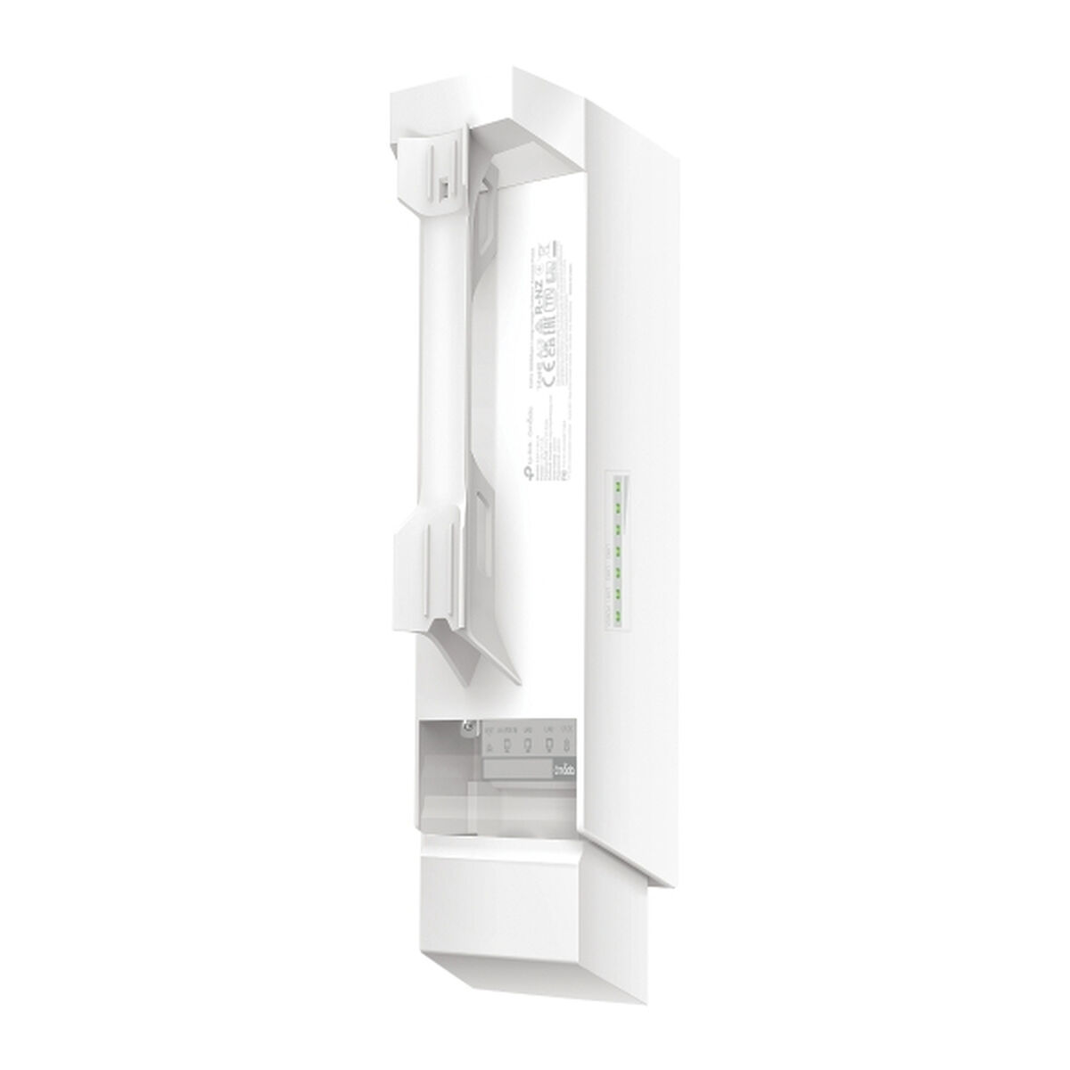 Dispositivo rettangolare bianco con logo TP-Link. La vista laterale mostra le prese d'aria e un'etichetta.