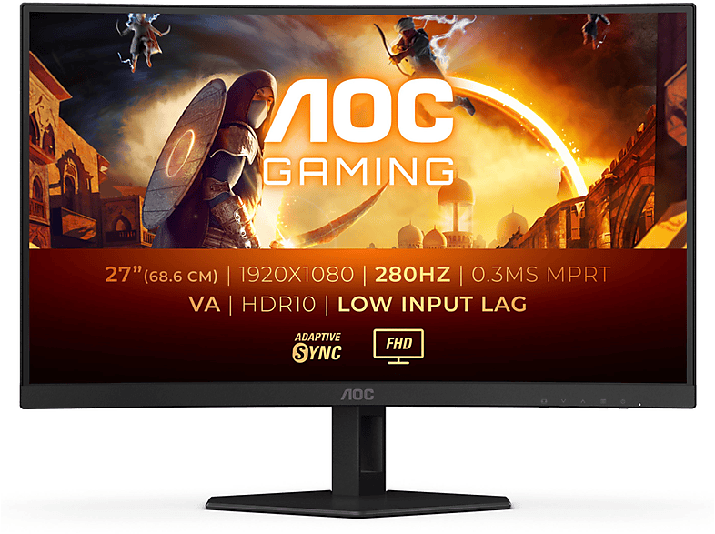 AOC C27G4ZXE 68,58CM 27 Zoll Full-HD Gaming Curved Monitor (0,3 ms Reaktionszeit , 280 Hz , 60 Hz nativ)