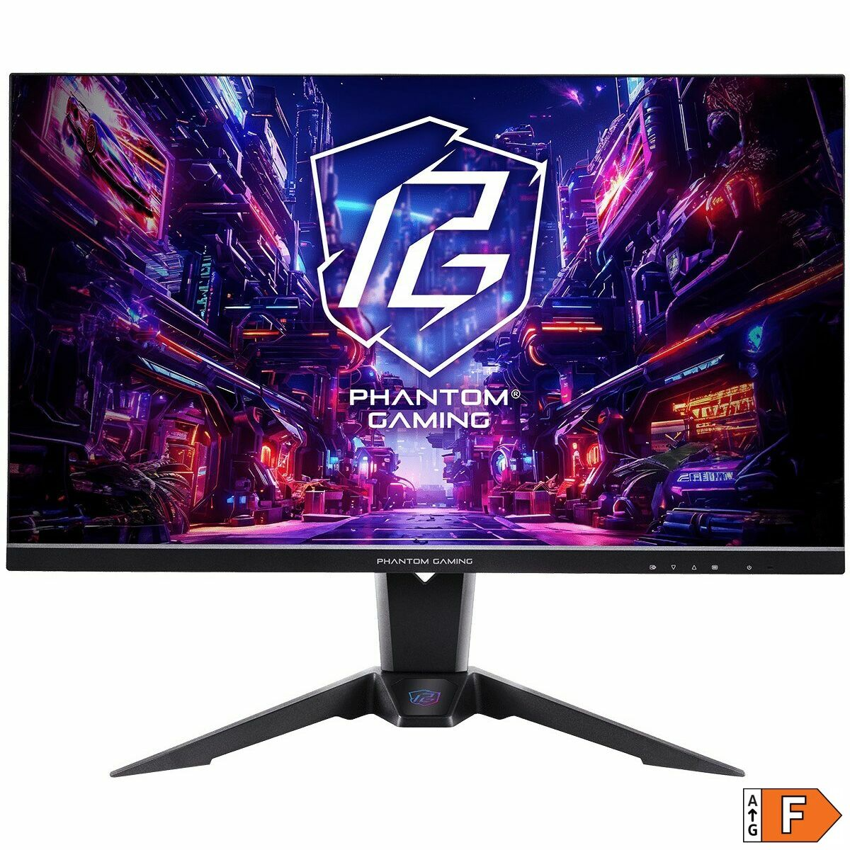 Monitor do gier z logo Phantom Gaming, wyświetlający kolorową scenę.