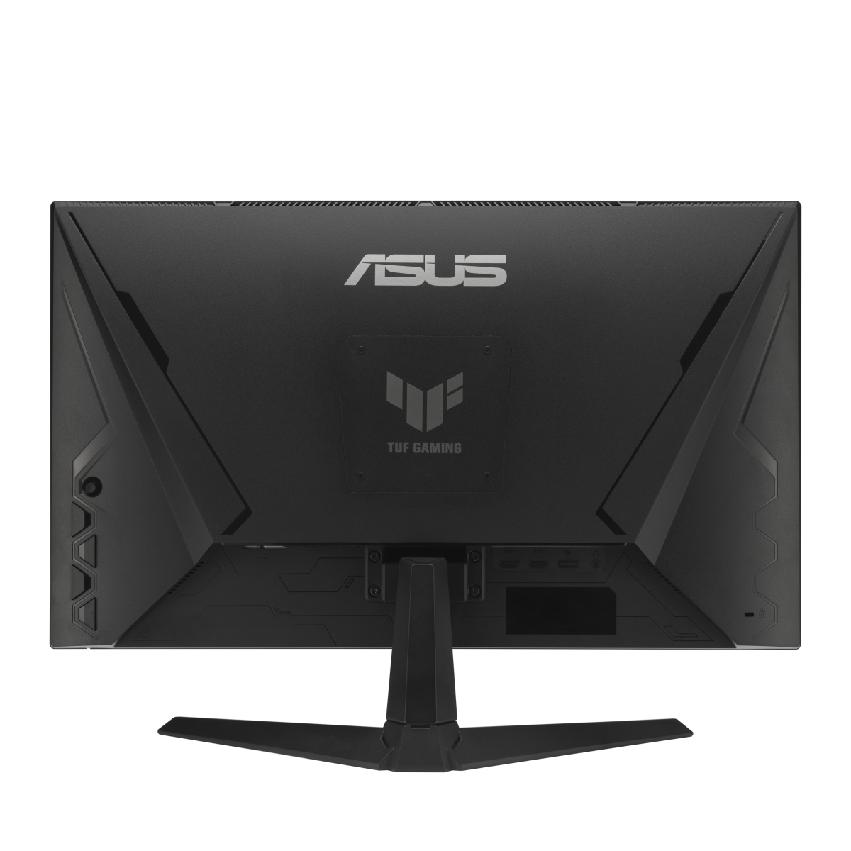 Czarny monitor ASUS TUF Gaming, widok z tyłu. Widoczne logo ASUS i emblemat TUF Gaming.