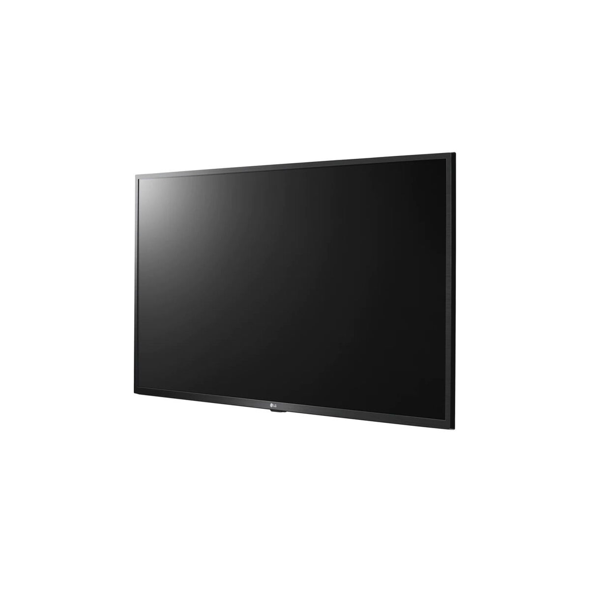 Televisor de pantalla plana grande y negro. La pantalla está encendida, mostrando una imagen oscura.