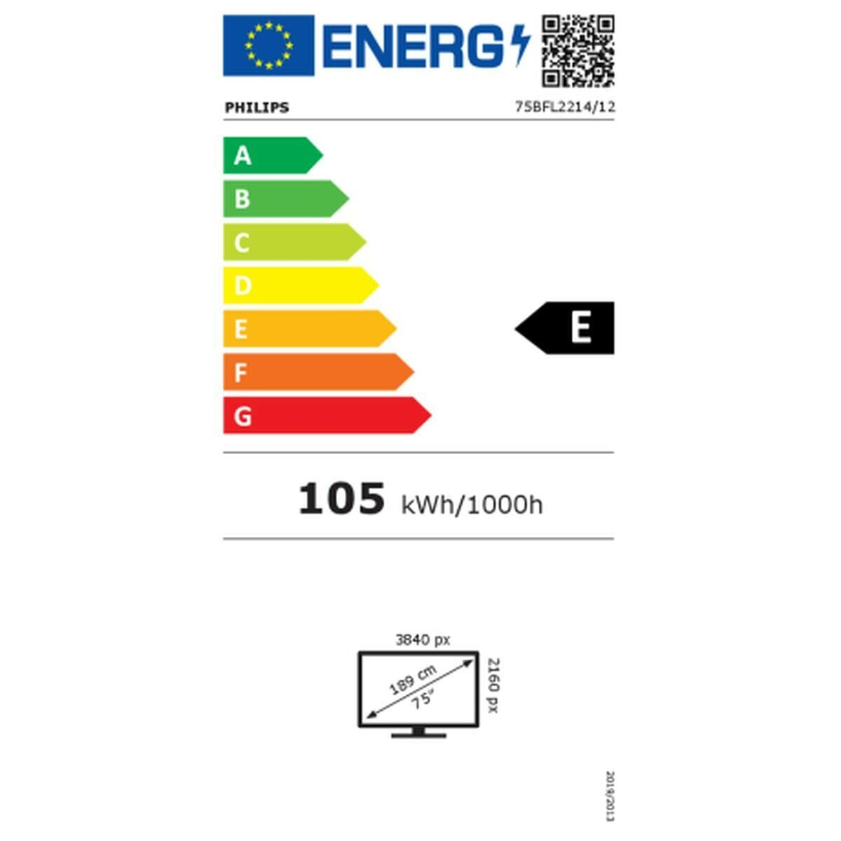 Energielabel voor een Philips tv, met de energie-efficiëntieklasse.