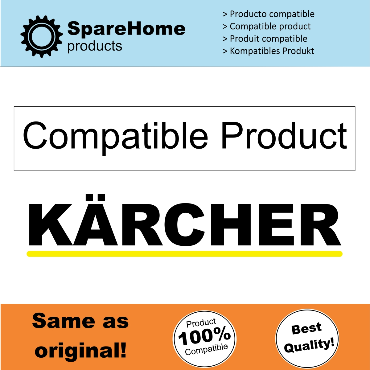 Un logotipo de producto Kärcher con las palabras "Producto Compatible" y "¡Igual que el original!". 