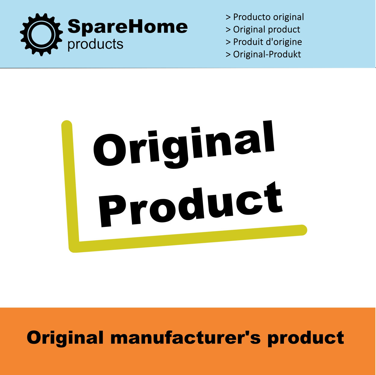 La imagen muestra una etiqueta con 'Producto original' escrito. El texto también incluye 'SpareHome products'.