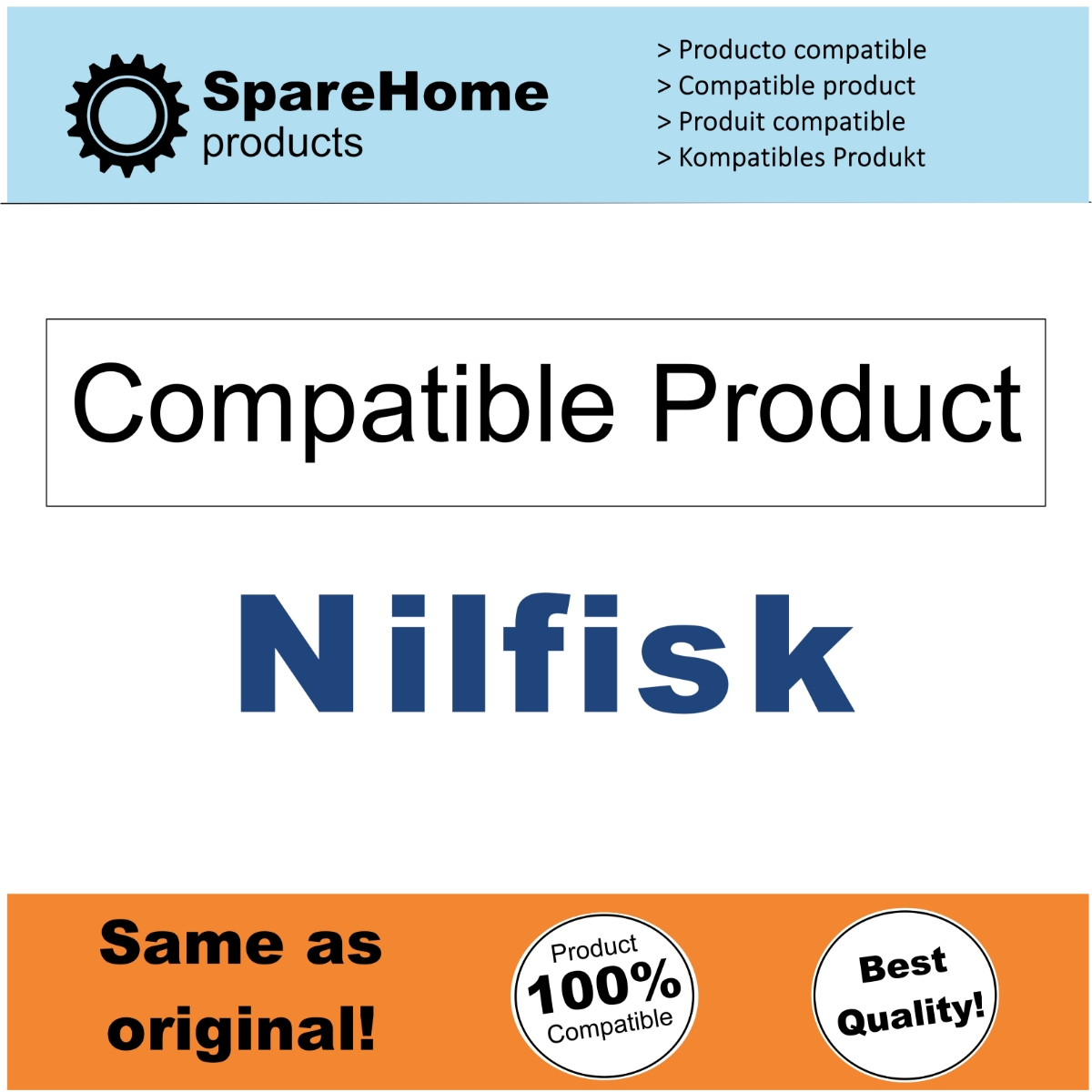 Texto blanco sobre fondo blanco, indicando 'Compatible Product' bajo 'Nilfisk', con logotipos.