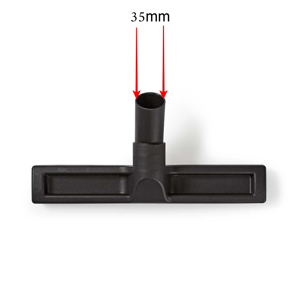Un cabezal de aspiradora negro con una medición de 35 mm indicada sobre la abertura.