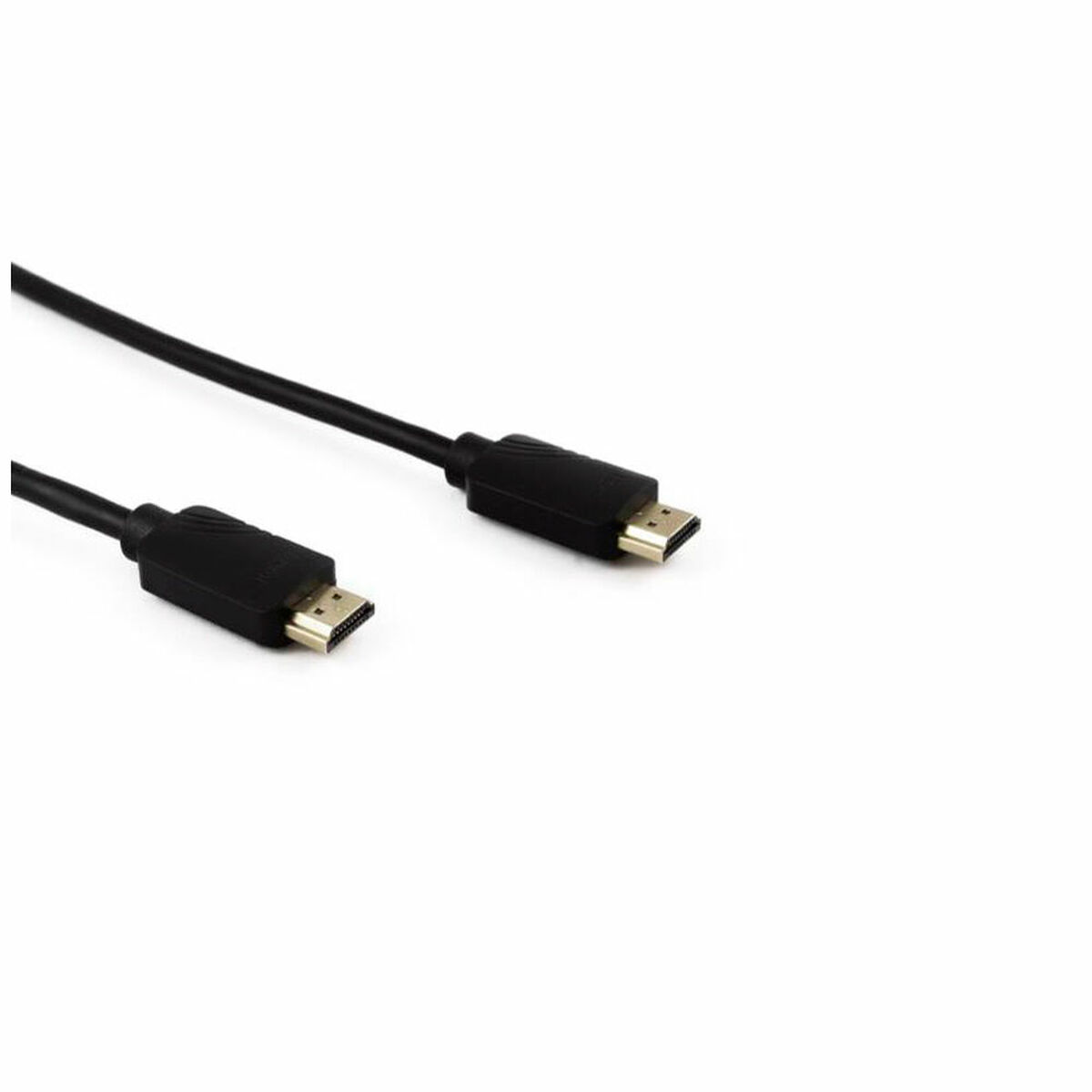 Cable HDMI negro con dos conectores.