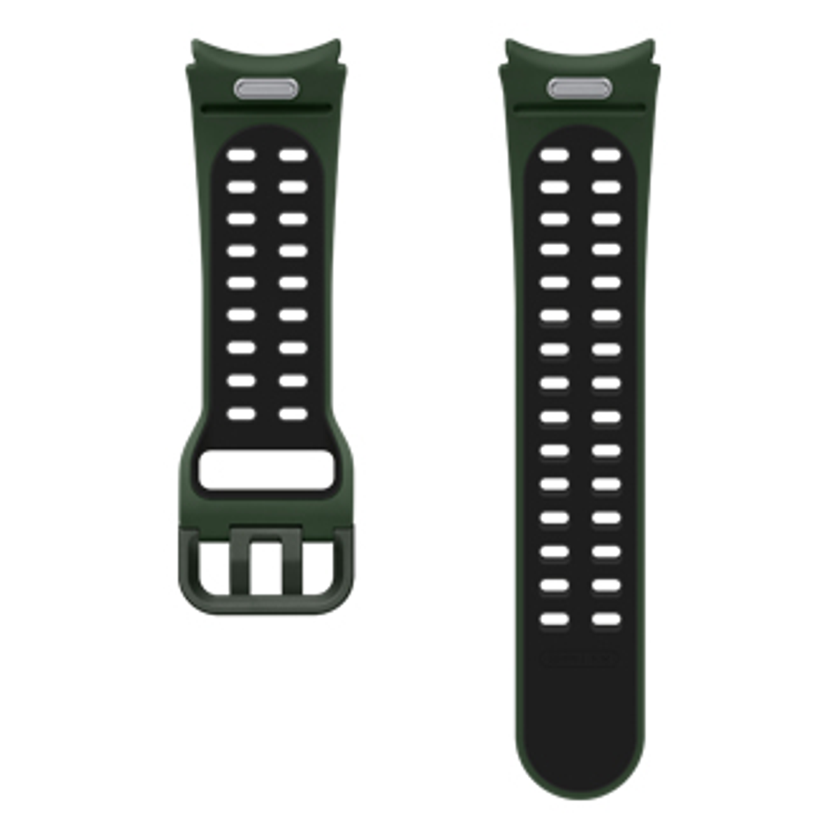 Dos correas de reloj verdes con detalles negros, una al lado de la otra.