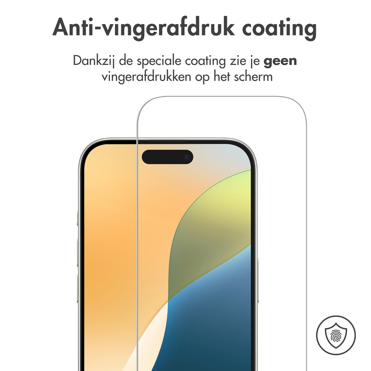 Phone with a screen protector applied. Text says 'Anti-fingerprint coating'.