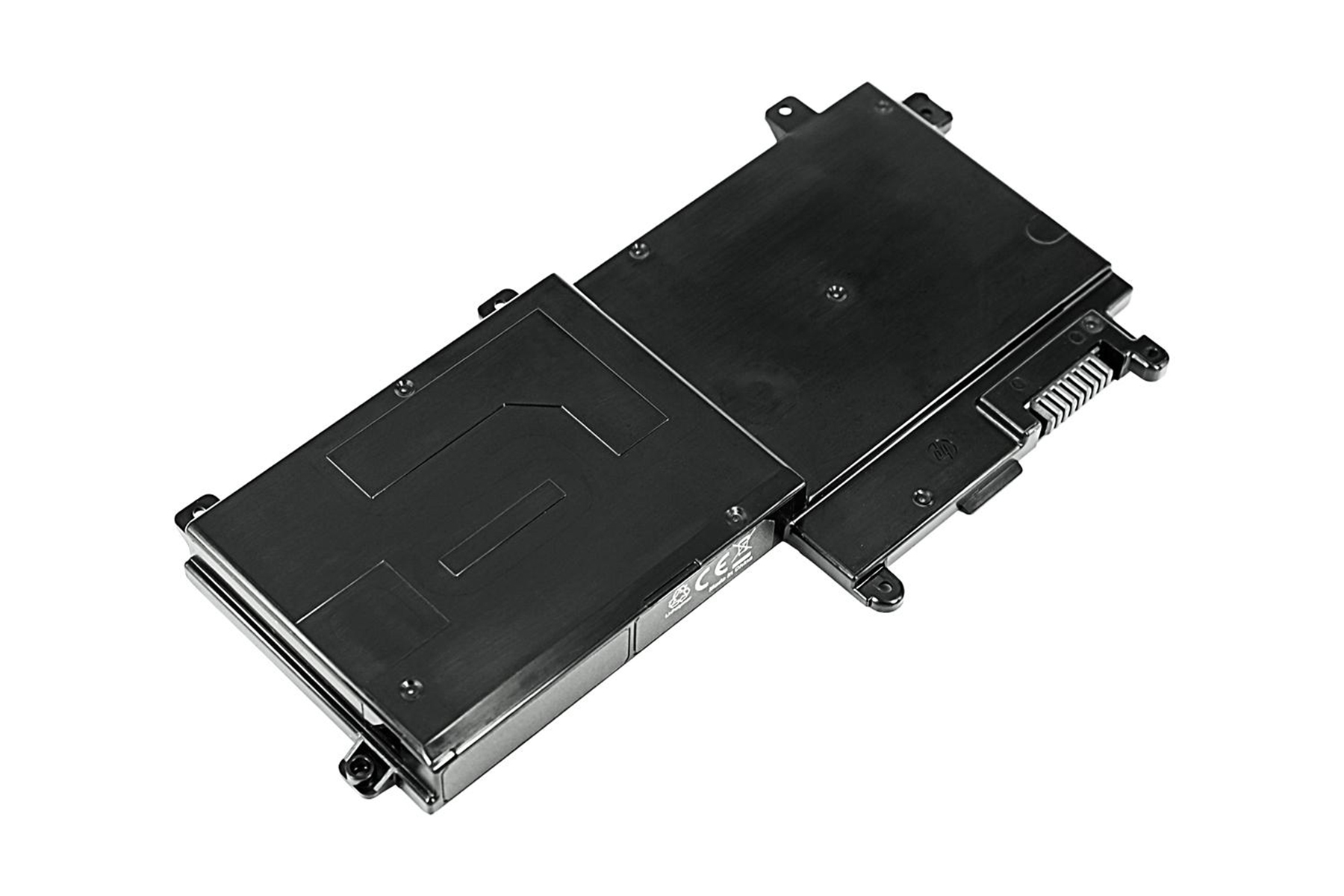Ein schwarzer Laptop-Akku auf weißem Hintergrund.