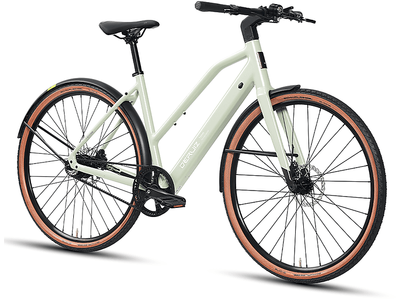 DERUIZ Turmali Pedelec 28 Zoll Trekking Fahrrad mit Gates Carbon Drive Riemenantrieb Citybike (Laufradgröße: 28 Zoll, Rahmenhöhe: 48,5 cm, Damen-Rad, 360Wh, Shade Green)
