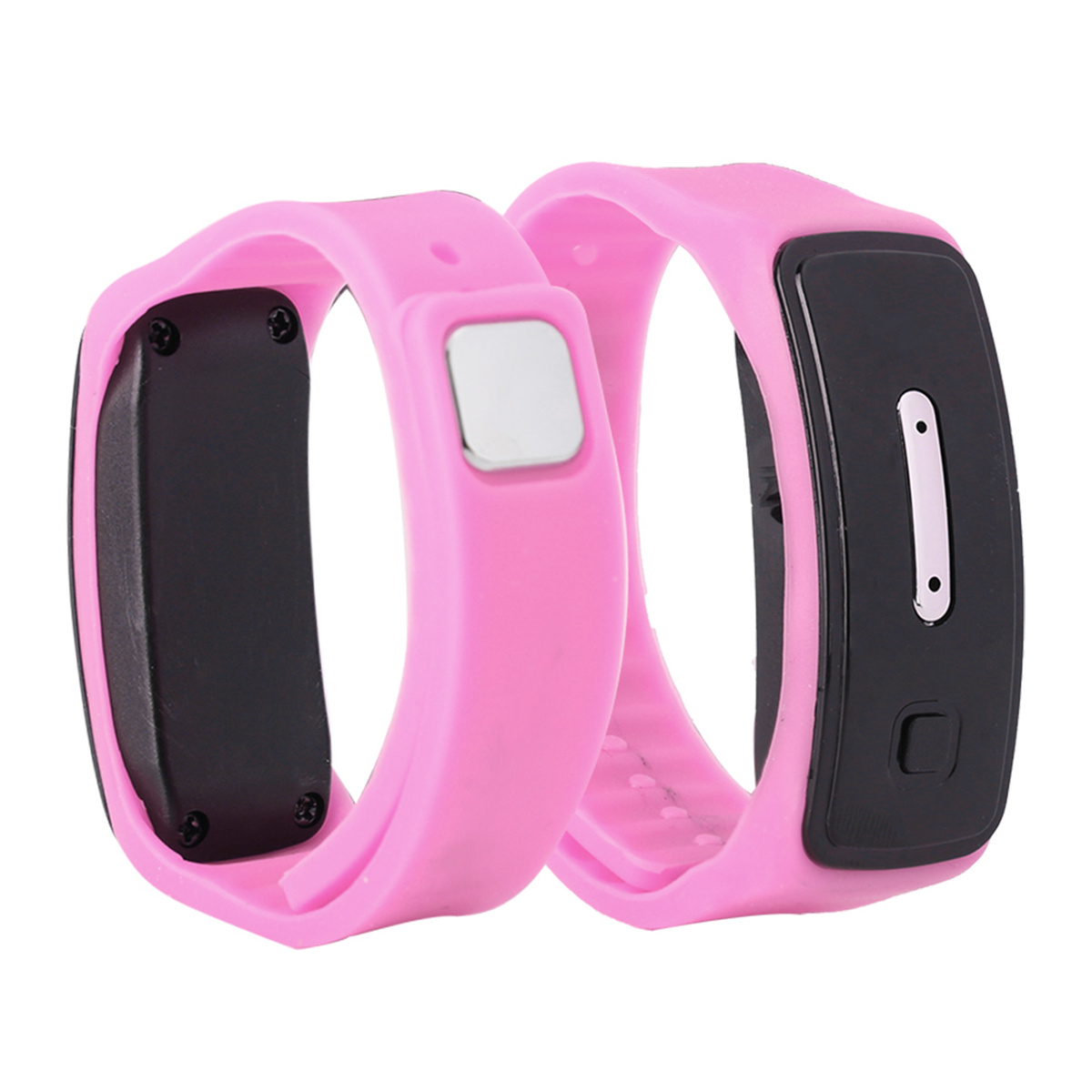 Zwei rosa Fitness-Tracker nebeneinander.
