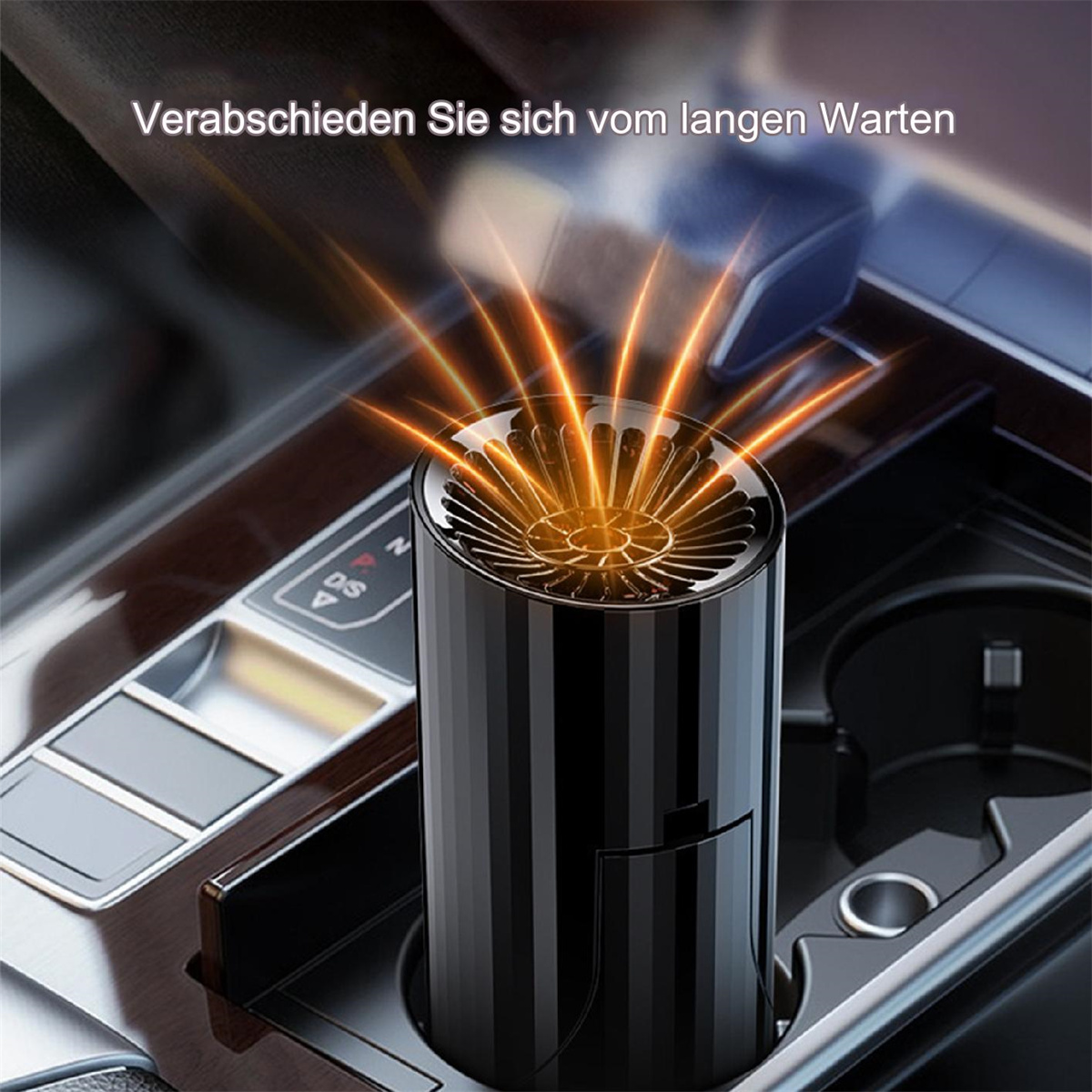 Schwarzer Auto-Lufterfrischer mit ventildesign, der orangefarbenes Licht ausstrahlt, in der Konsole.