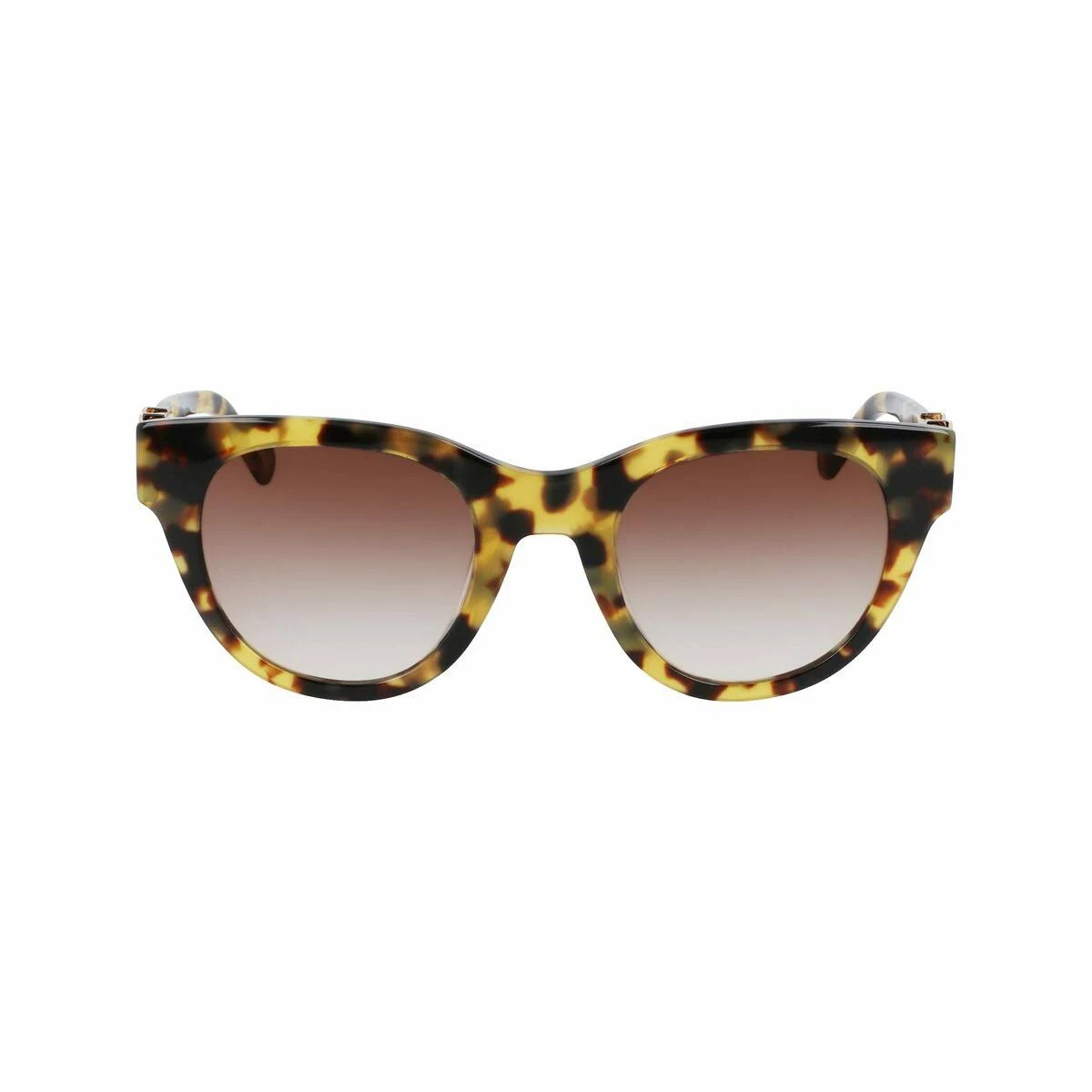 Un par de gafas de sol carey con lentes degradadas marrones, sobre un fondo blanco.