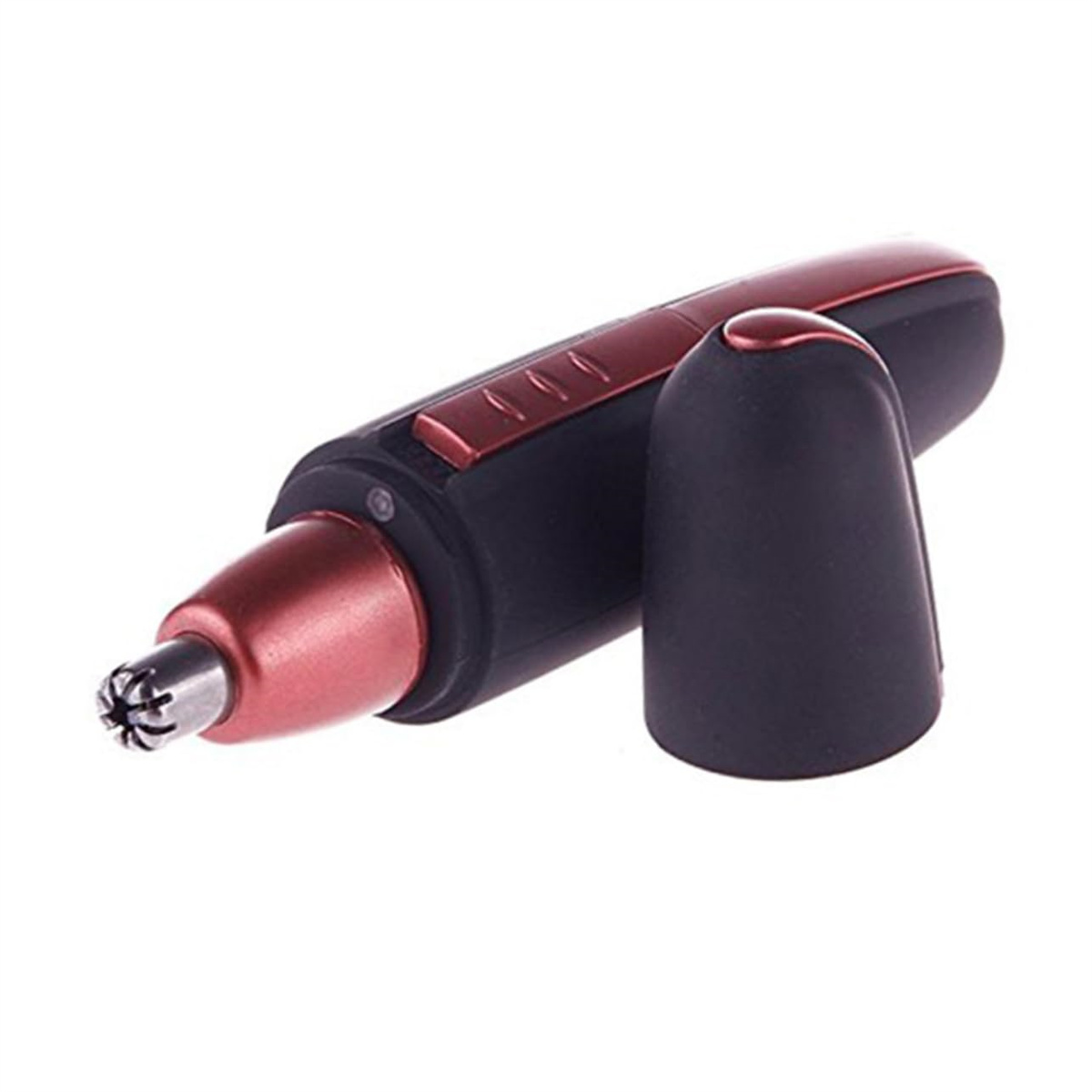 Nasenhaartrimmer. Schwarz-roségoldenes Design mit schwarzer Kappe.