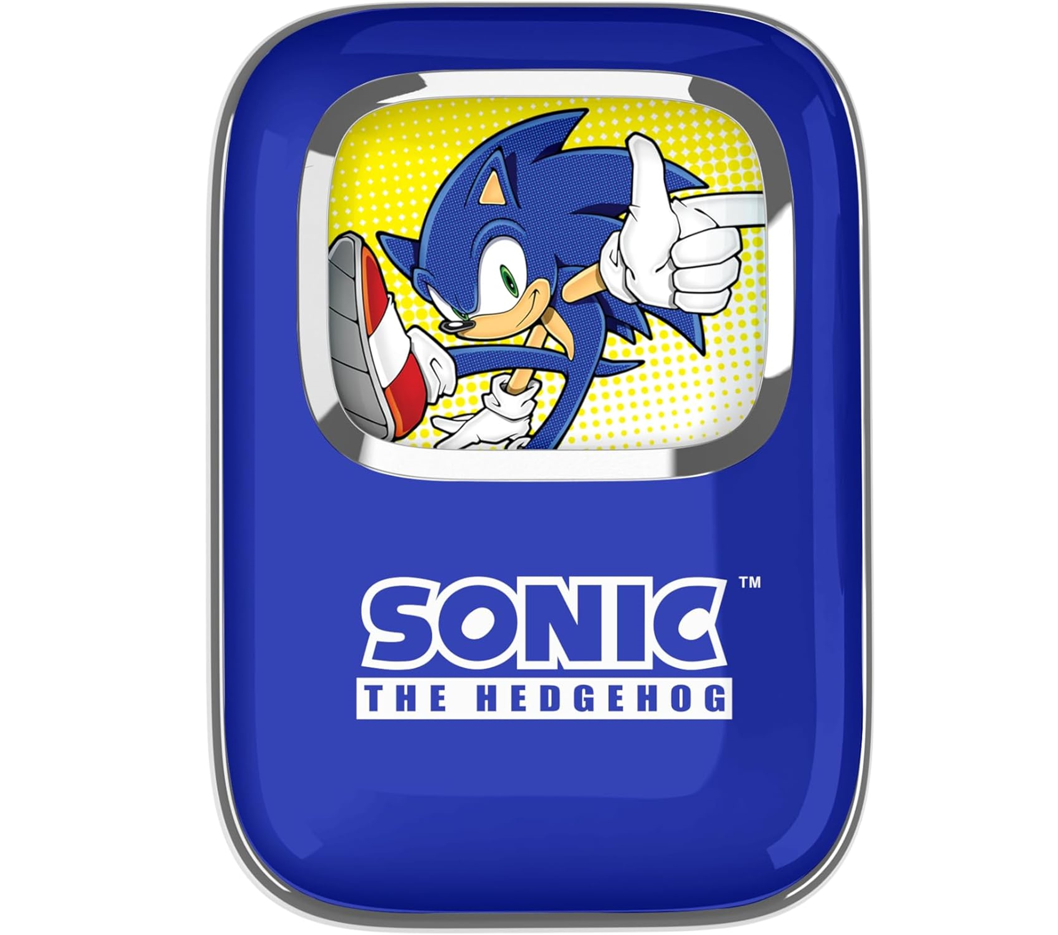 Niebieskie etui Sonic the Hedgehog z wizerunkiem postaci i logo.