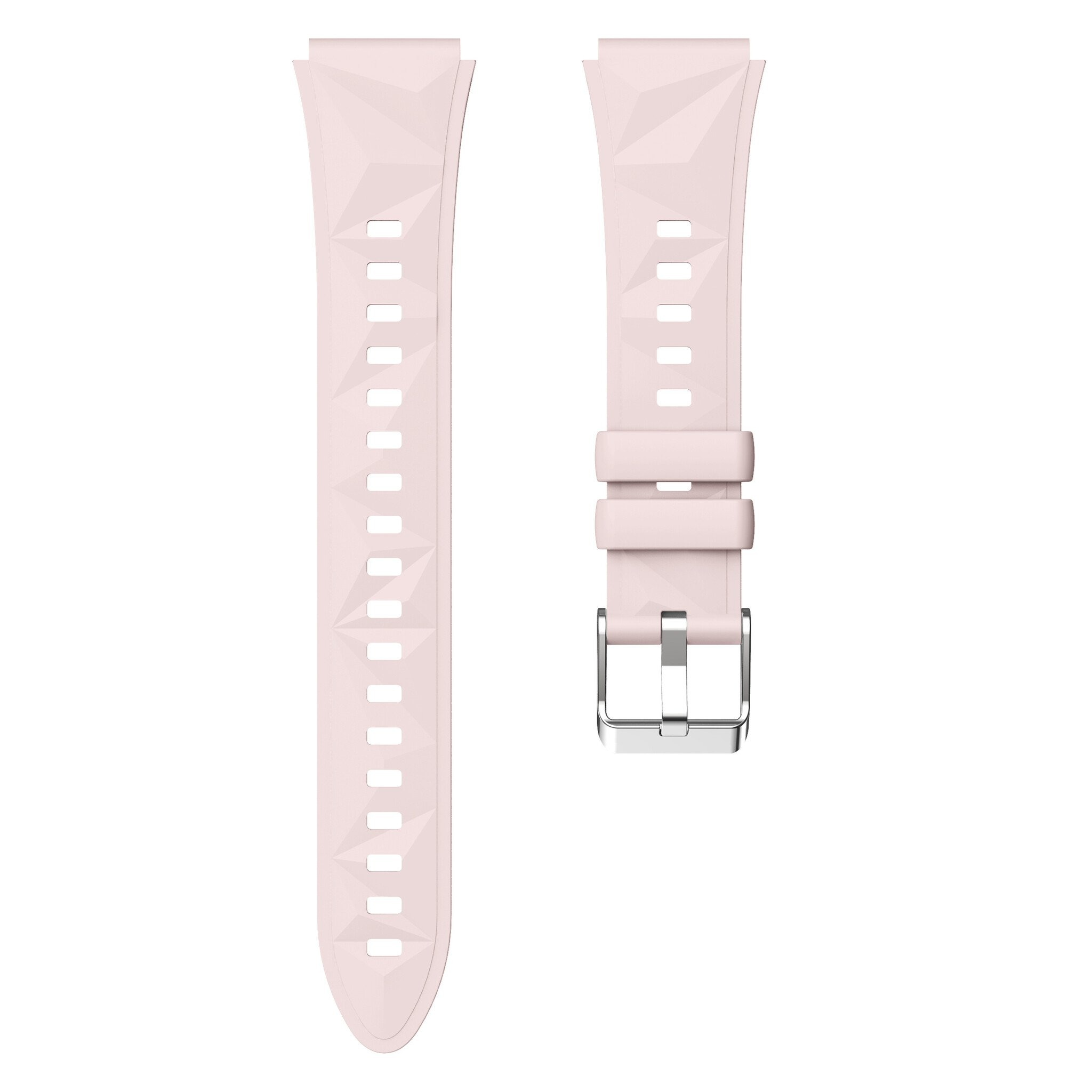 Zwei hellrosa Uhrenarmbänder. Eines hat Löcher, das andere eine Schnalle.