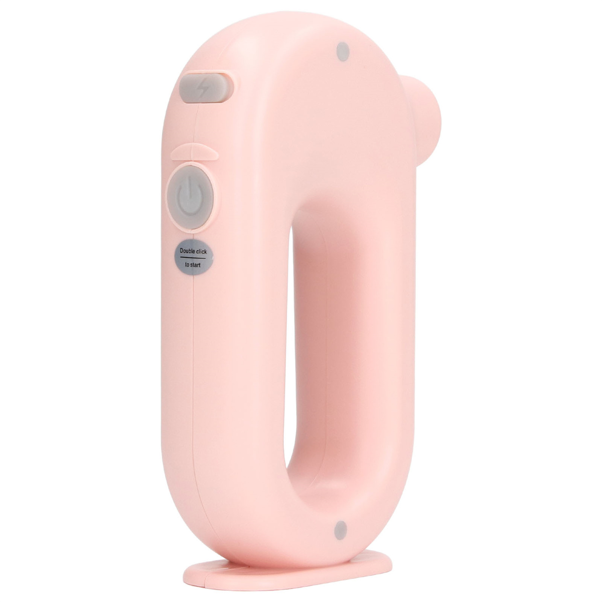 Ein rosa Hand-Haarentferner. Er hat einen Einschaltknopf und eine Doppel-Klick-Start-Anzeige.