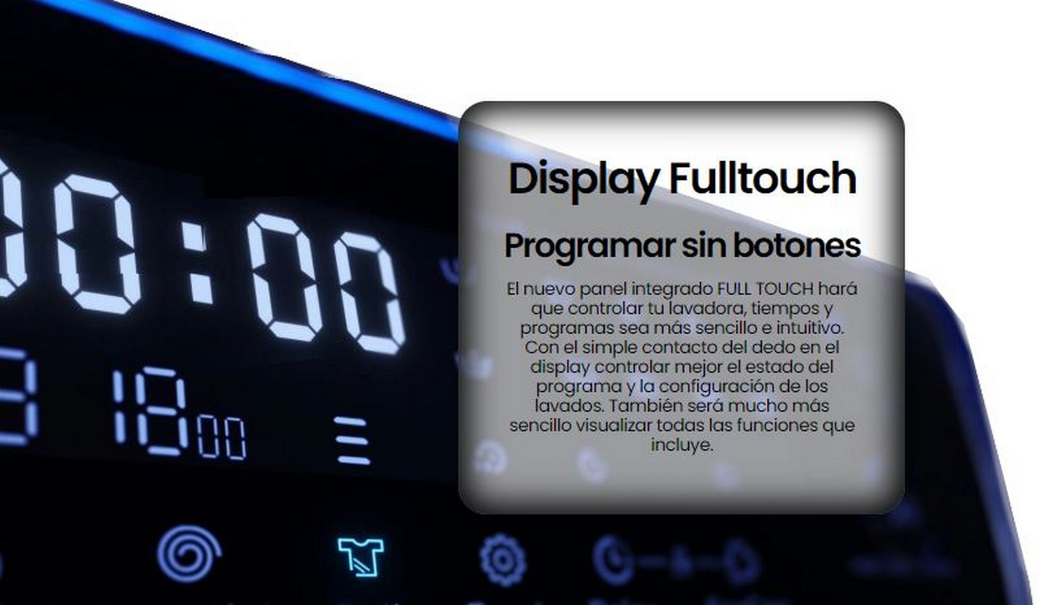 Primer plano de una pantalla con texto sobre configuraciones de lavadora en español.