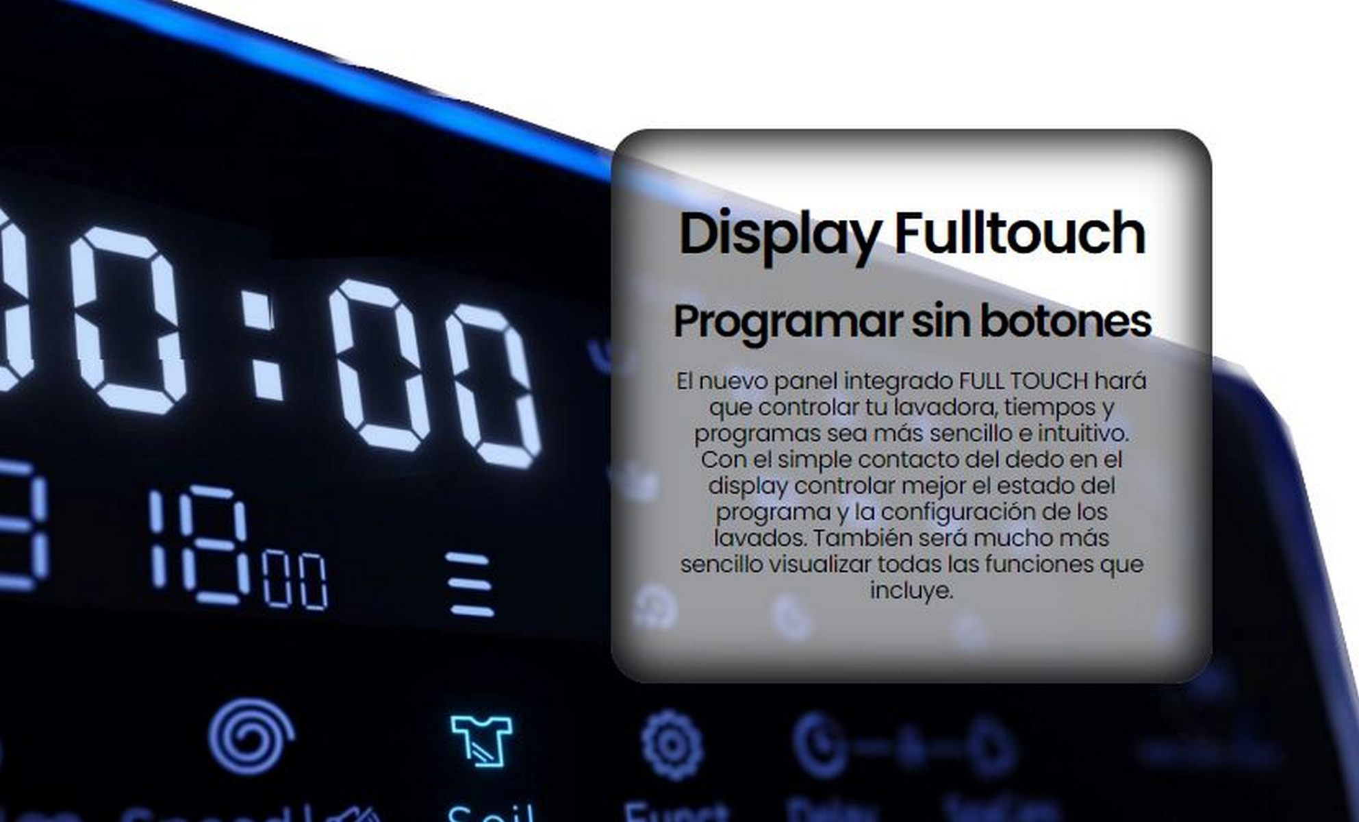 Primer plano de una pantalla que muestra una pantalla digital con texto sobre pantalla full-touch.