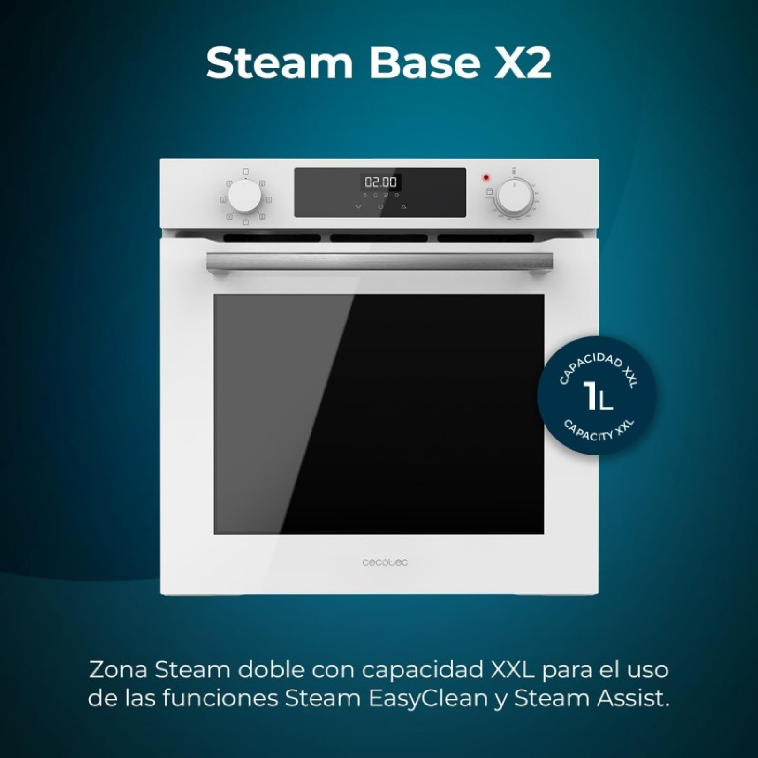 Horno multifunción - CECOTEC Bolero Hexa M226000 Glass White  A, Libre instalación, Hidrolítica, 72 l, 59 cm, Blanco