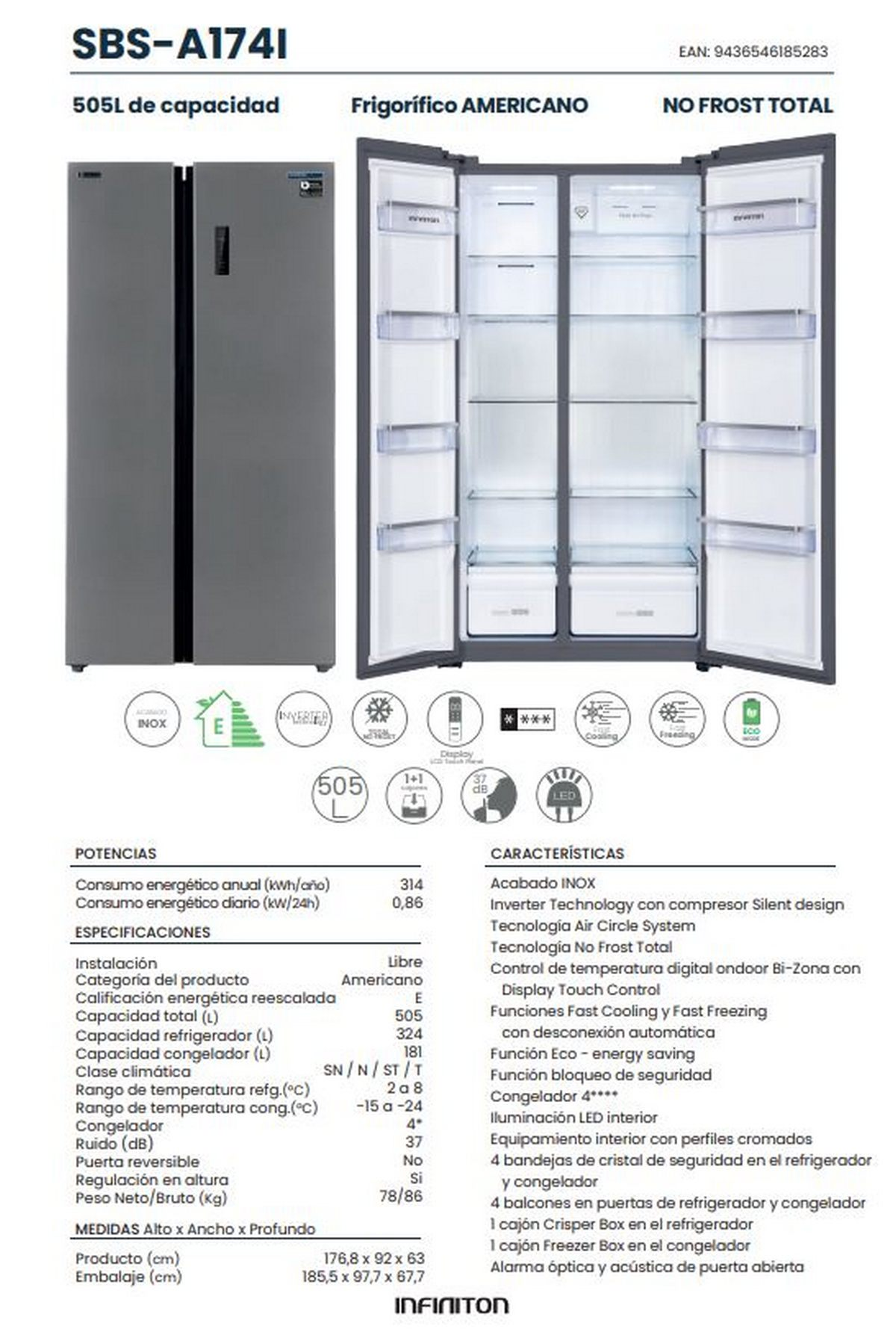 Una etiqueta energética con clasificaciones para una lavadora.