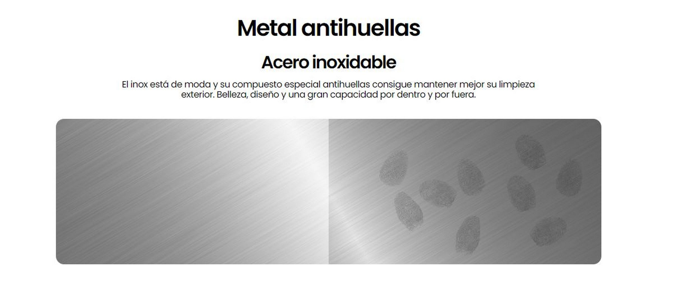 Imagen con una superficie metálica resistente a huellas dactilares, que muestra la diferencia con y sin huellas.