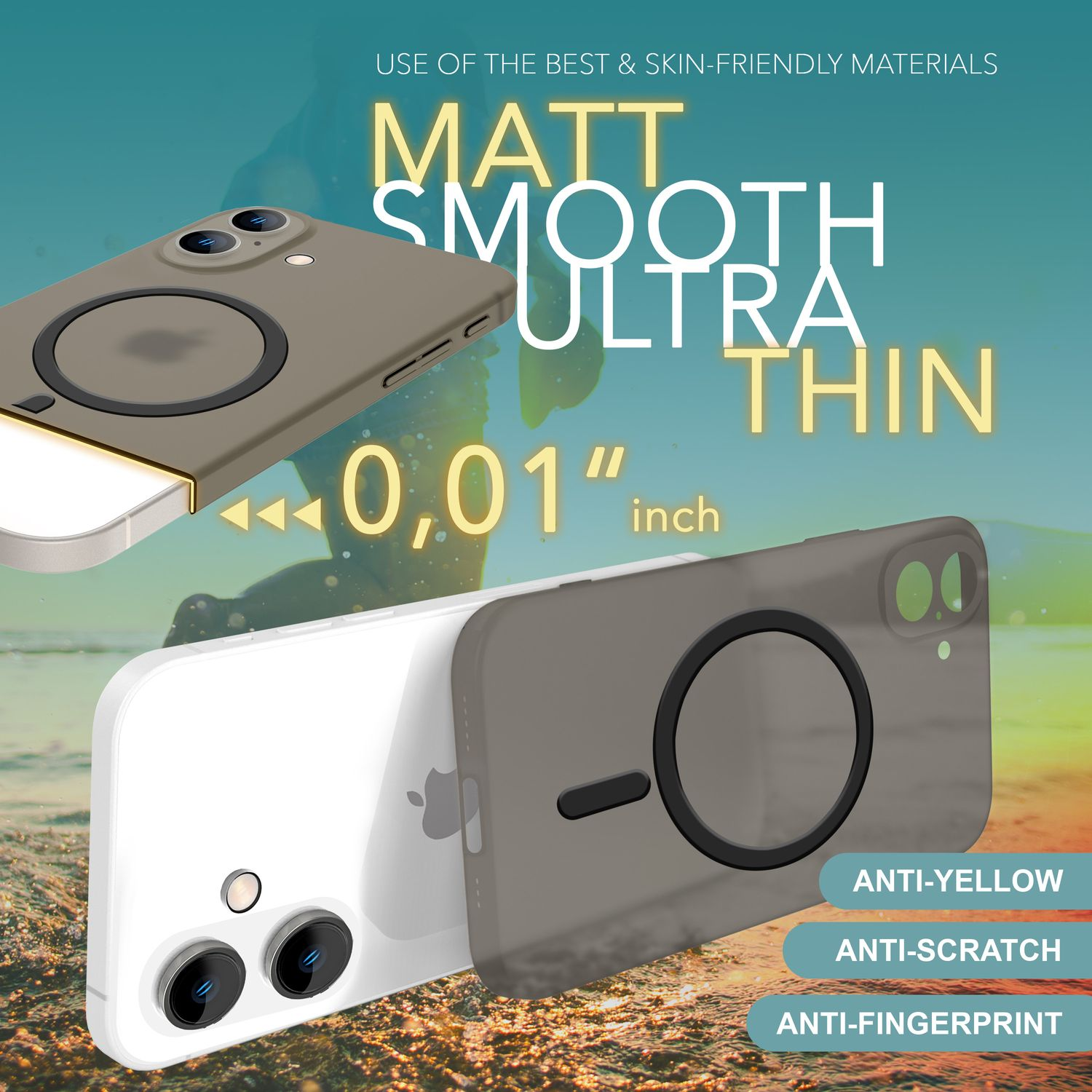 Custodia per telefono con anello magnetico. Anti-ingiallimento, graffi e impronte.