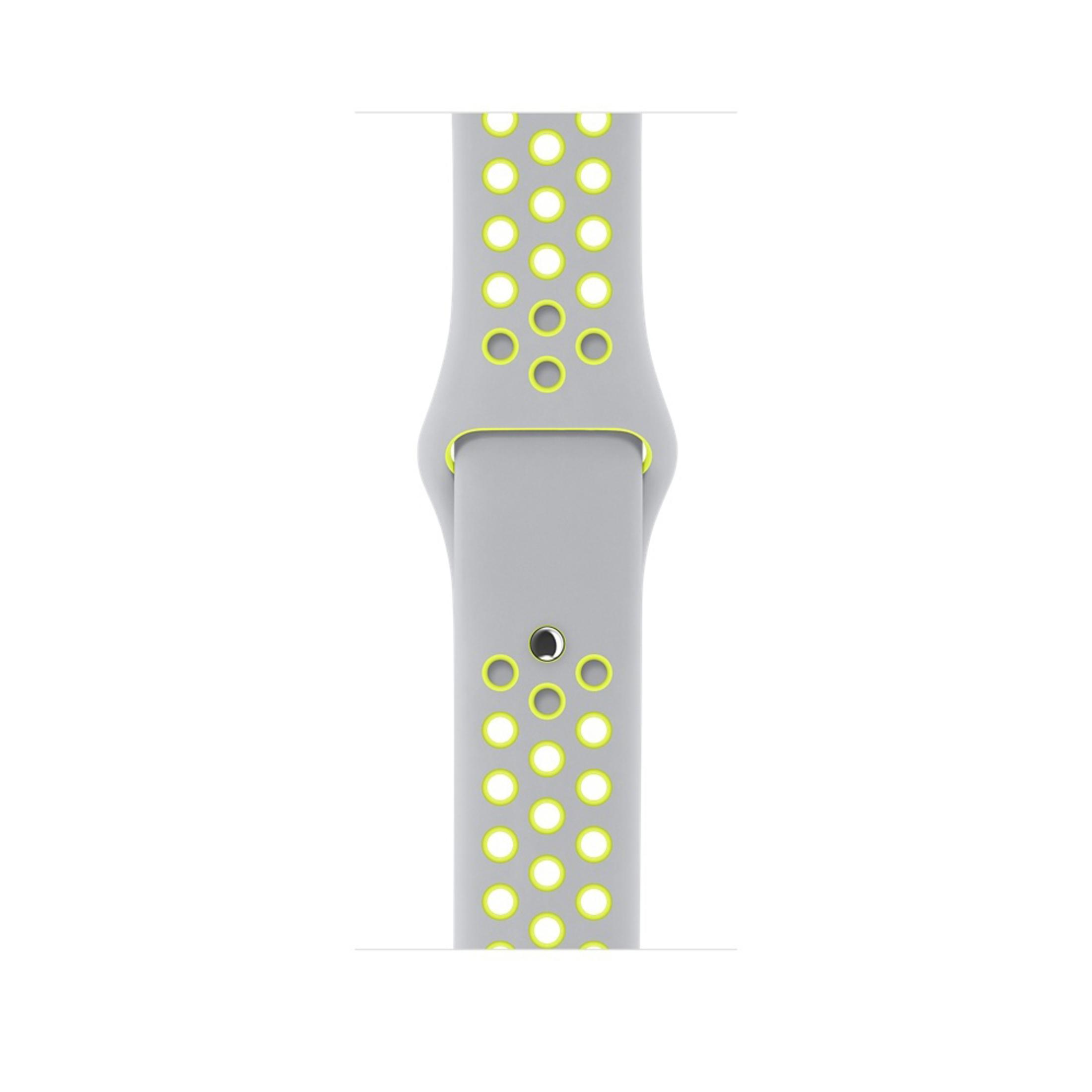 Graues und gelbes Apple Watch Armband.