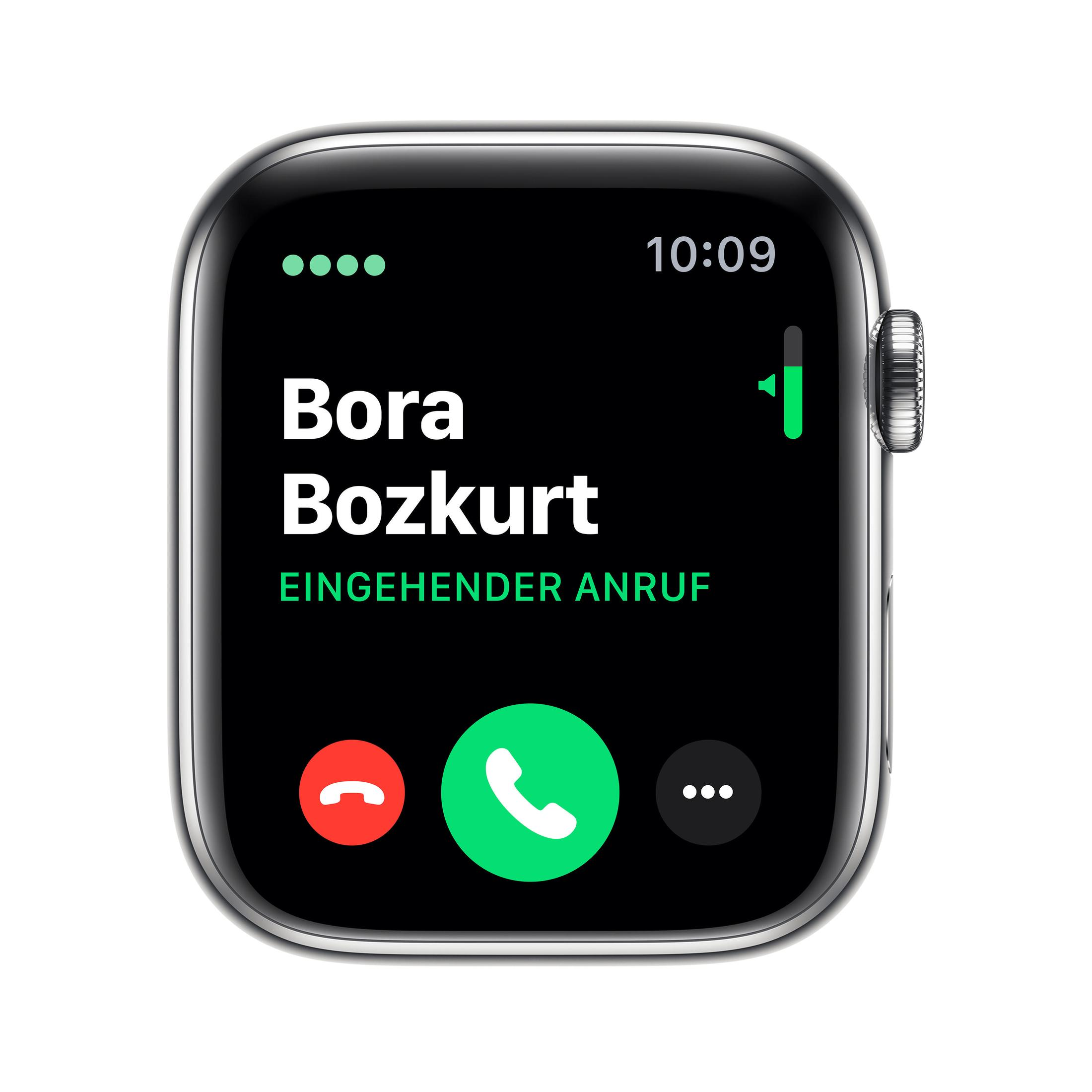 Ein Apple Watch-Bildschirm, der einen eingehenden Anruf von Bora Bozkurt anzeigt.